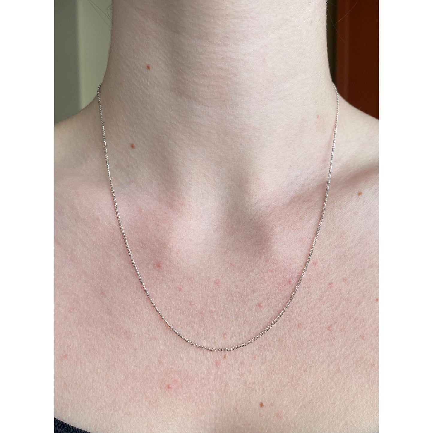 Vintage Solid 14k White Gold Elongated Curb Chain Necklace - 18.75 inches