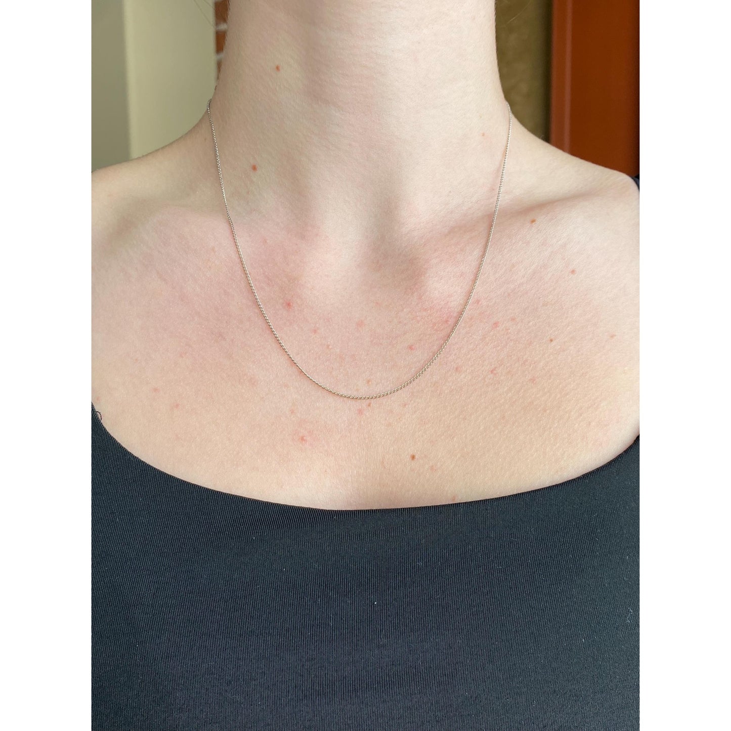 Vintage Solid 14k White Gold Elongated Curb Chain Necklace - 18.75 inches