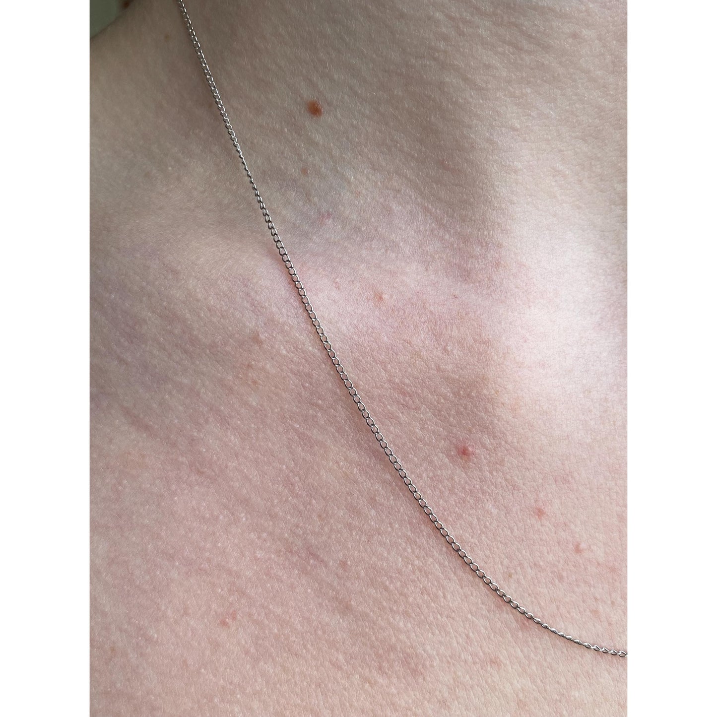 Vintage Solid 14k White Gold Elongated Curb Chain Necklace - 18.75 inches