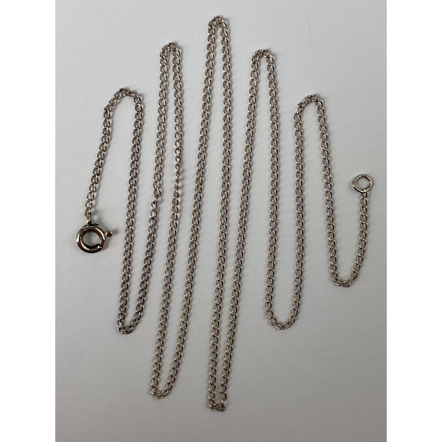 Vintage Solid 14k White Gold Elongated Curb Chain Necklace - 18.75 inches