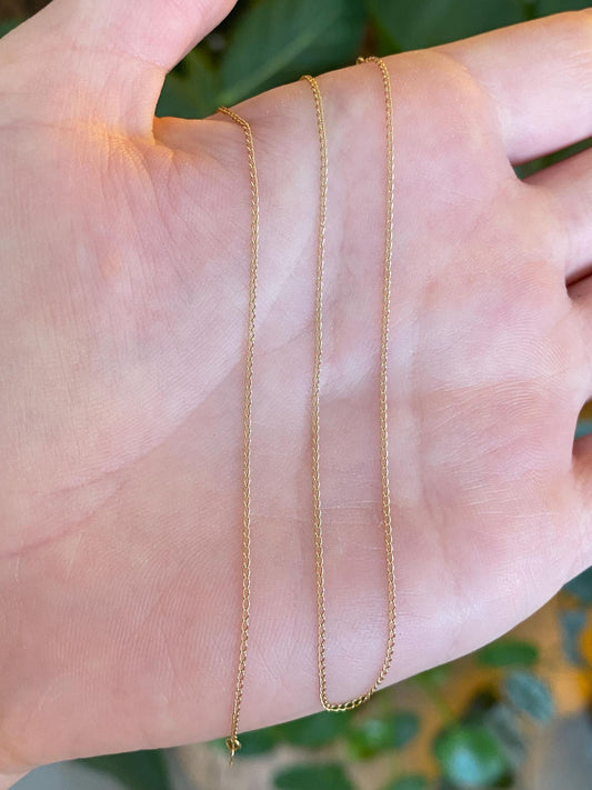 Vintage Solid 14k Yellow Gold Dainty Elongated Curb Chain Necklace - 14.25 inches