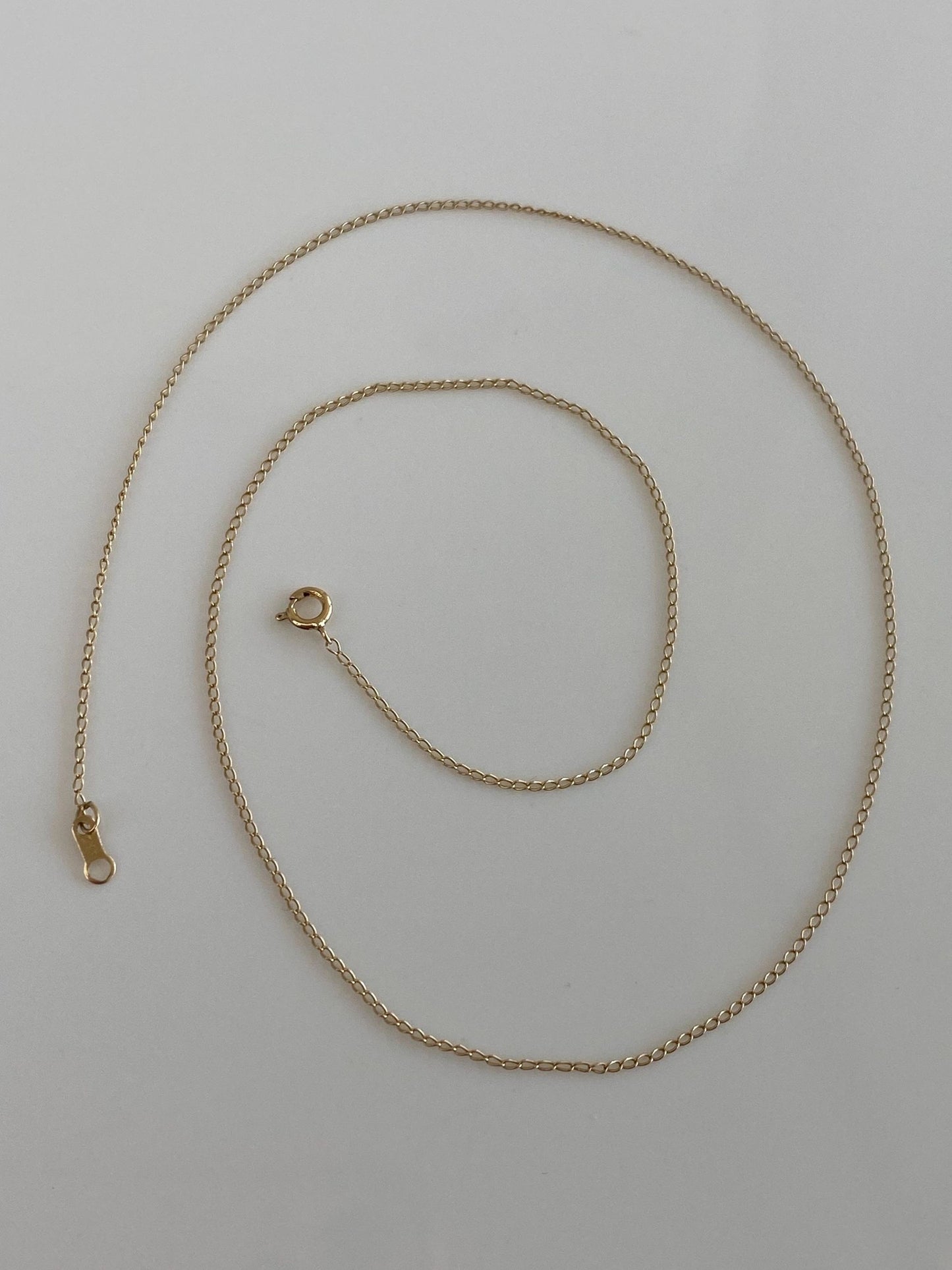 Vintage Solid 14k Yellow Gold Dainty Elongated Curb Chain Necklace - 14.25 inches