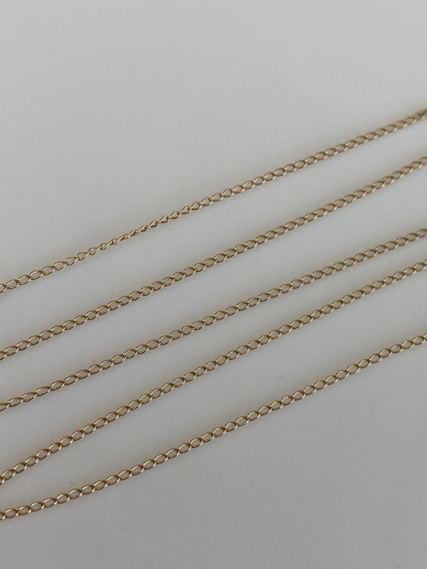 Vintage Solid 14k Yellow Gold Dainty Elongated Curb Chain Necklace - 14.25 inches