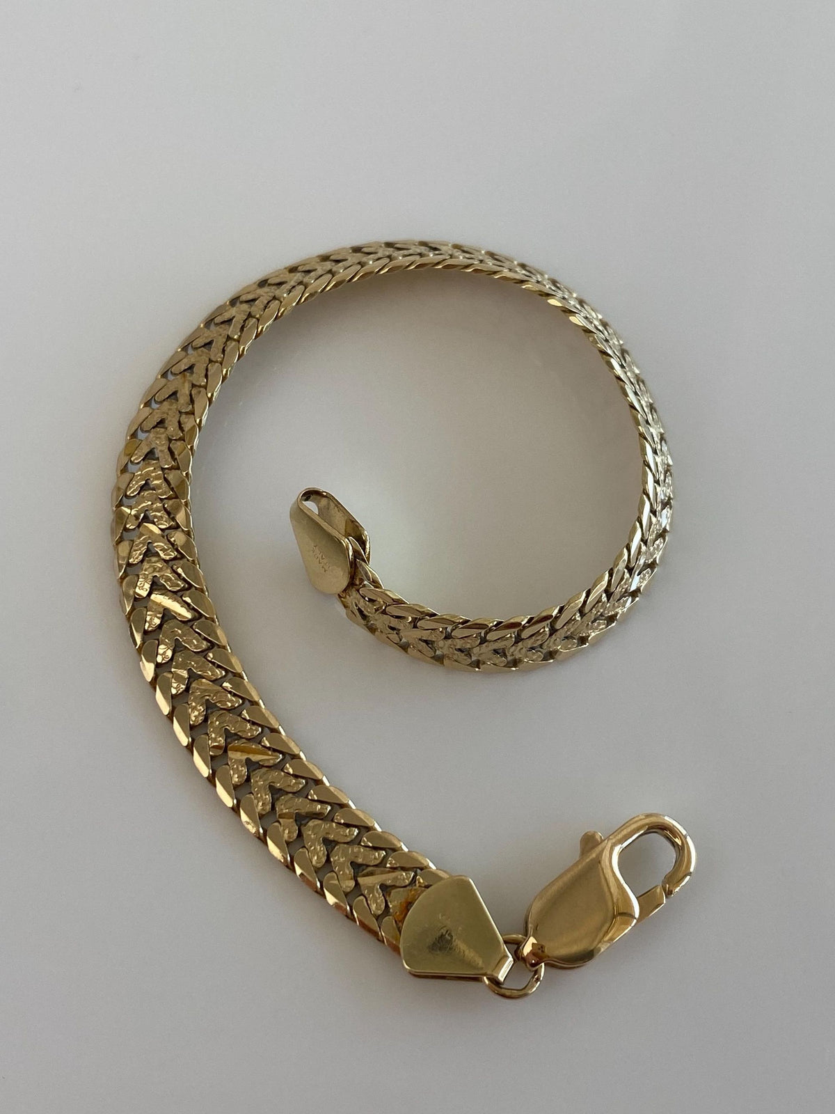 Vintage Solid 14k Yellow Gold Flat Textured Open Work Chain Bracelet - 7 inches