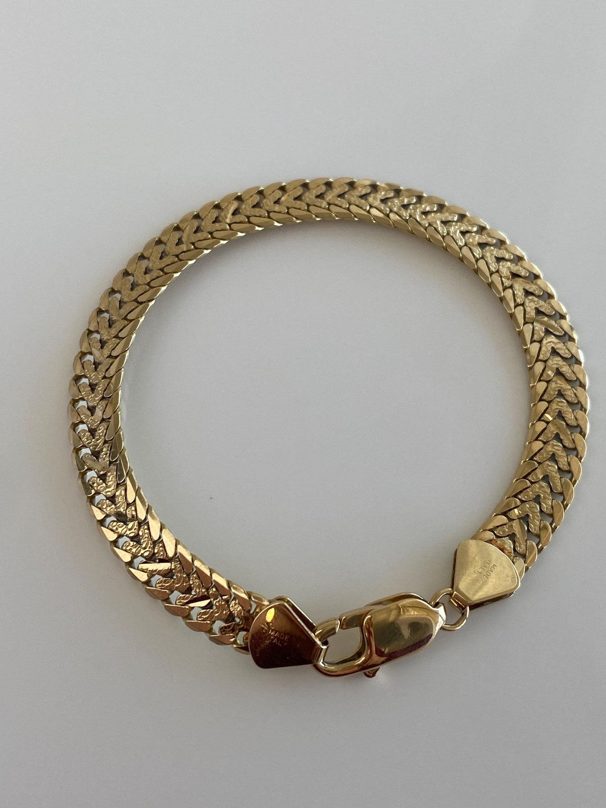 Vintage Solid 14k Yellow Gold Flat Textured Open Work Chain Bracelet - 7 inches