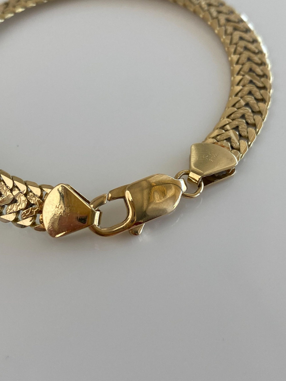 Vintage Solid 14k Yellow Gold Flat Textured Open Work Chain Bracelet - 7 inches
