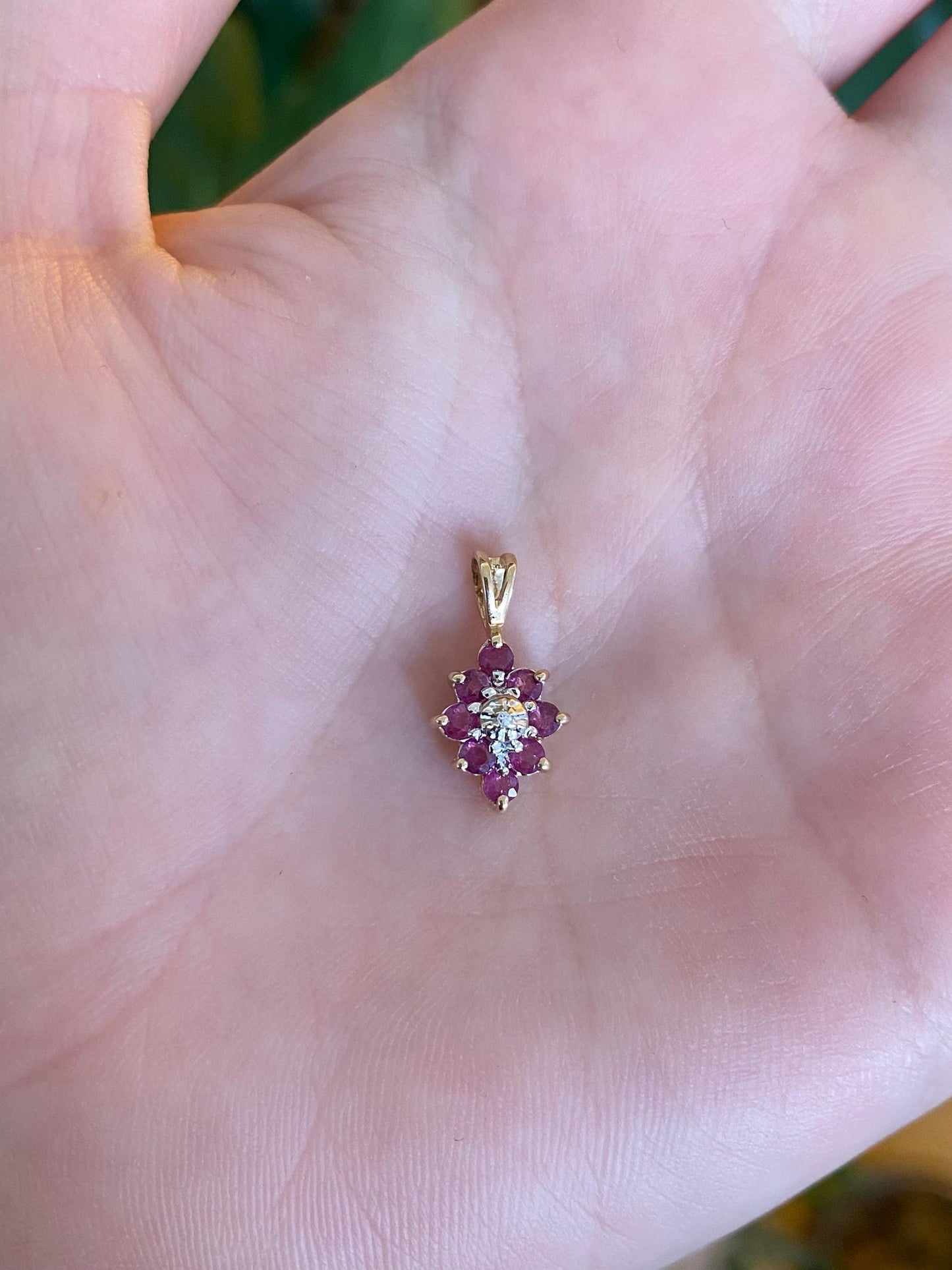 Vintage Solid 10k White & Yellow Gold Diamond Ruby Halo Charm