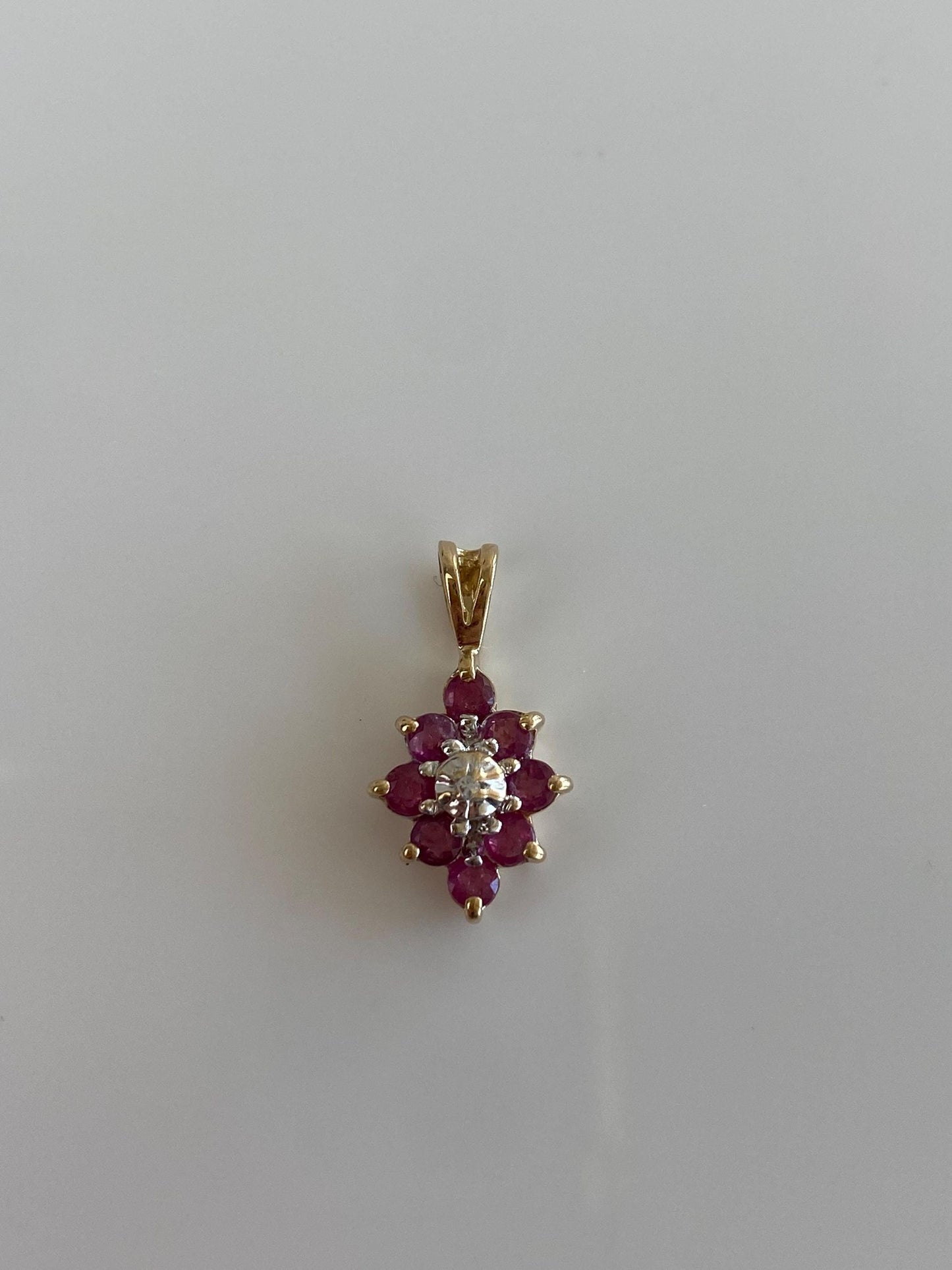 Vintage Solid 10k White & Yellow Gold Diamond Ruby Halo Charm