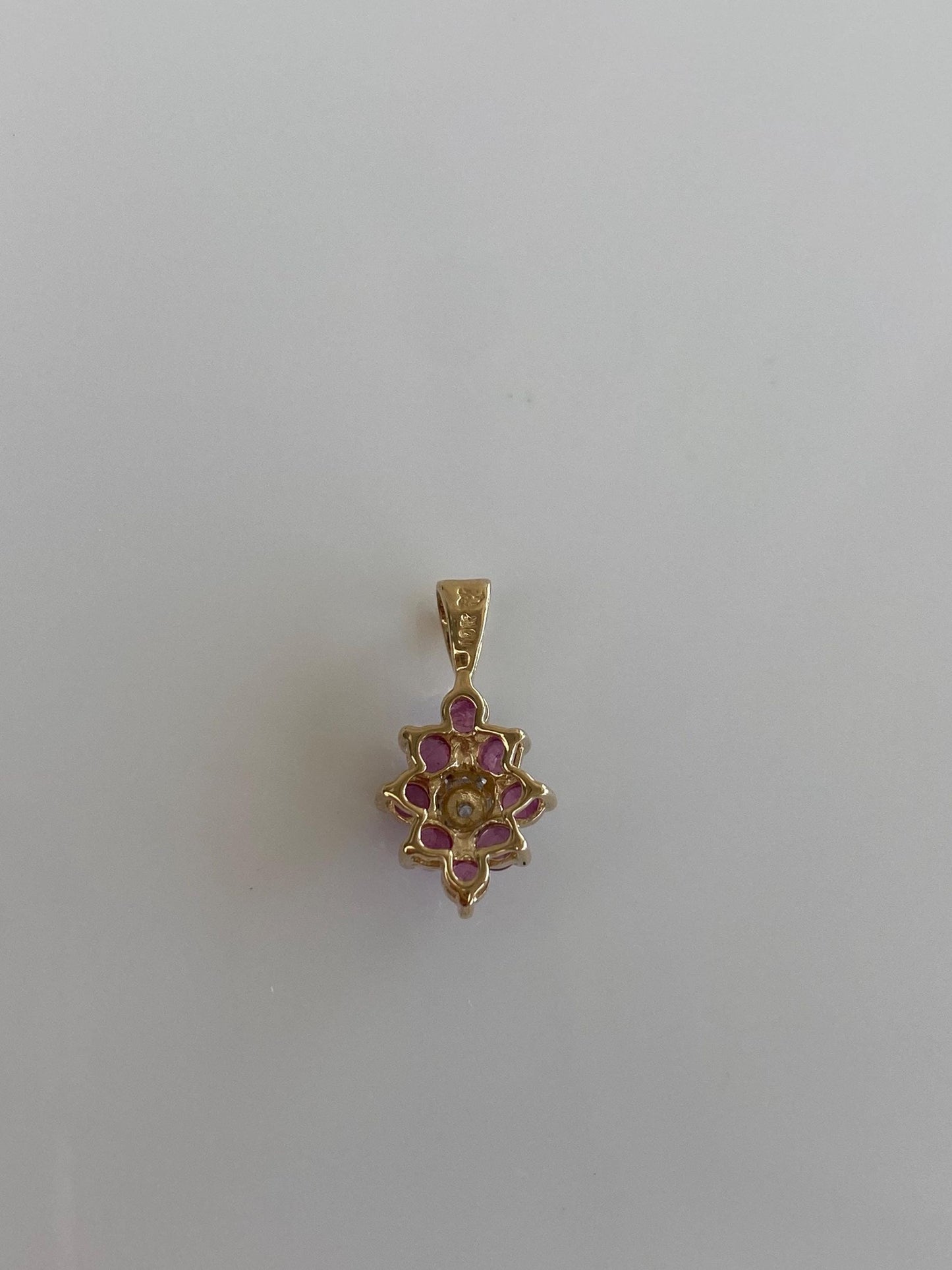Vintage Solid 10k White & Yellow Gold Diamond Ruby Halo Charm