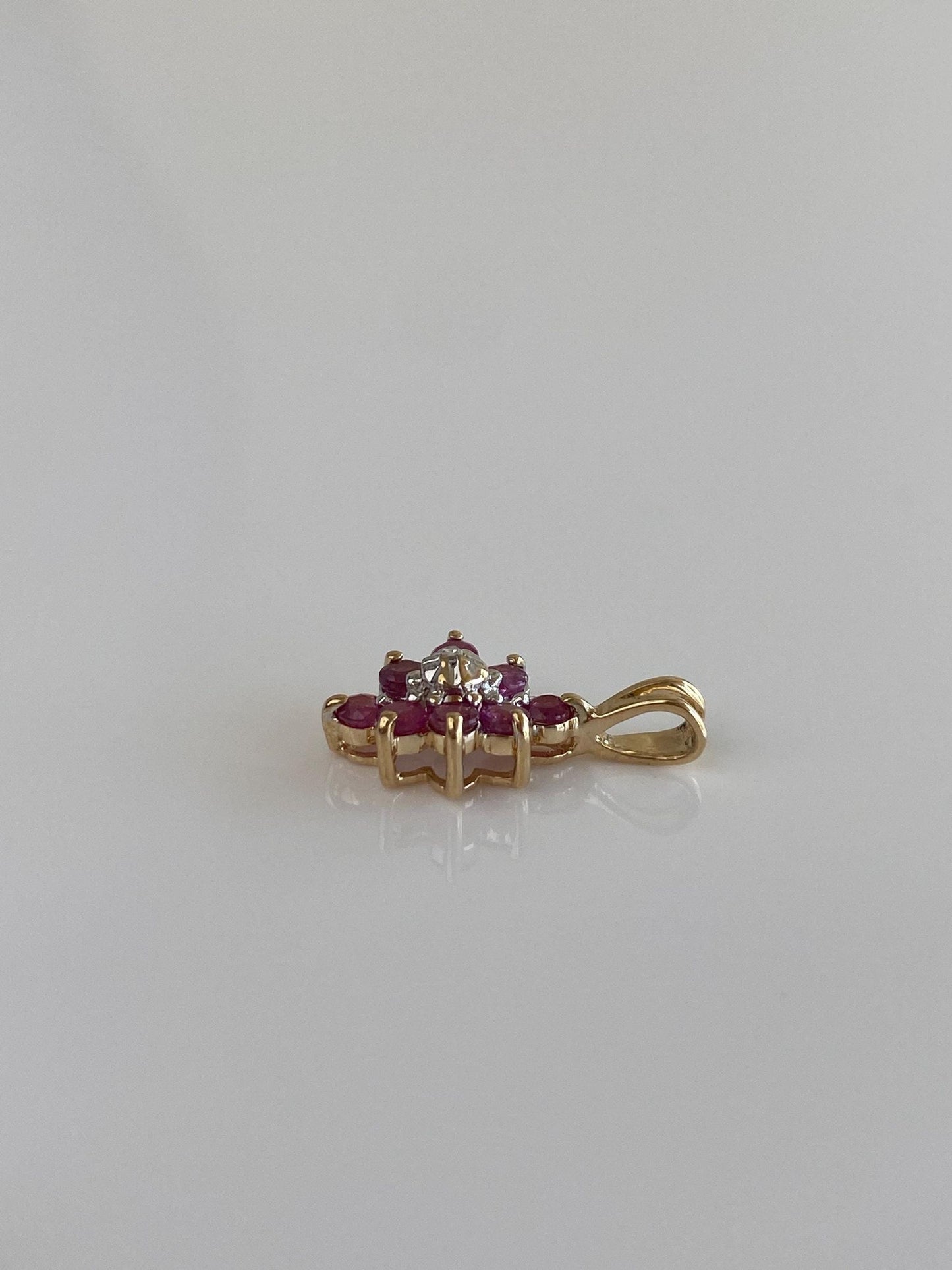 Vintage Solid 10k White & Yellow Gold Diamond Ruby Halo Charm