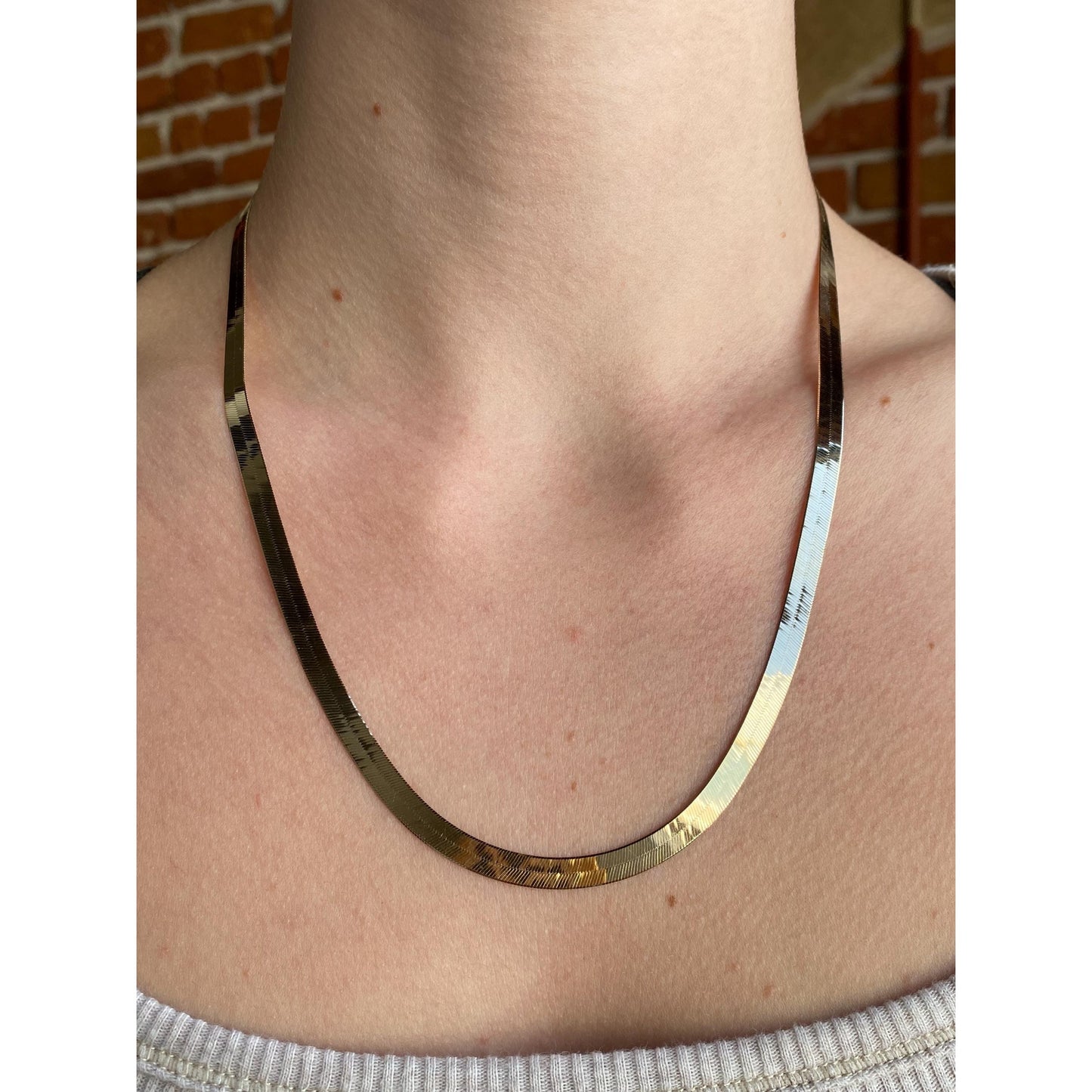 Vintage Solid 14k Yellow Gold Herringbone Chain Necklace - 20 inches