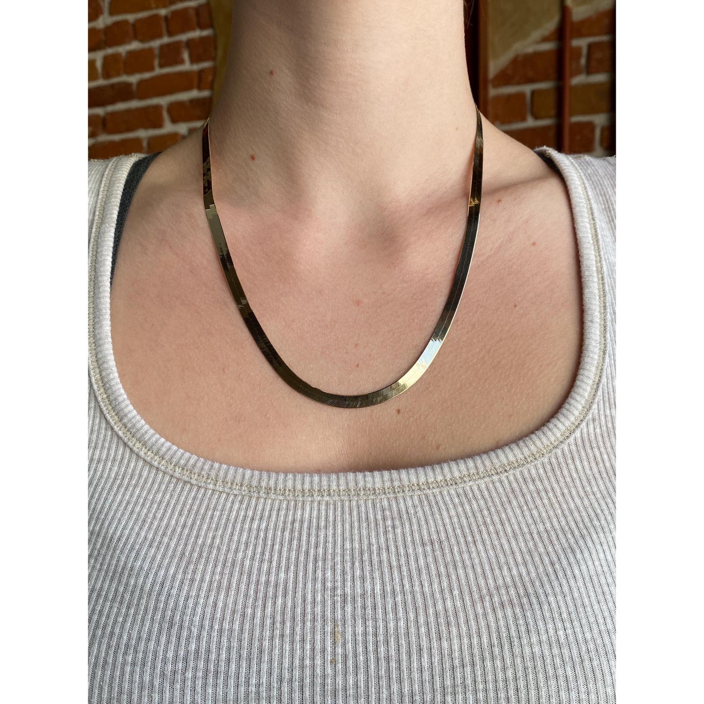 Vintage Solid 14k Yellow Gold Herringbone Chain Necklace - 20 inches