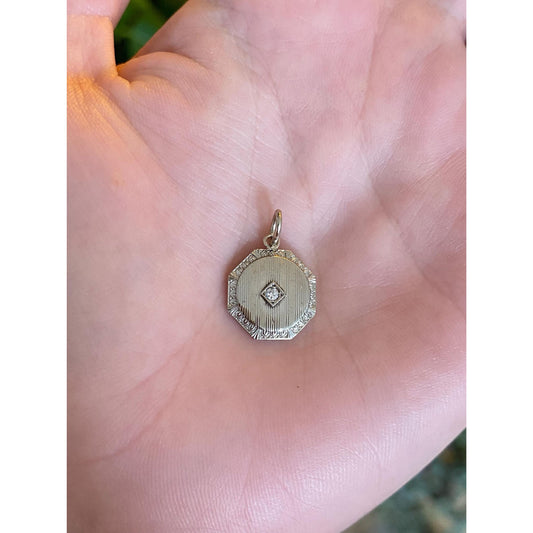 Solid 10k White Gold Diamond Lined Cufflink Conversion Charm