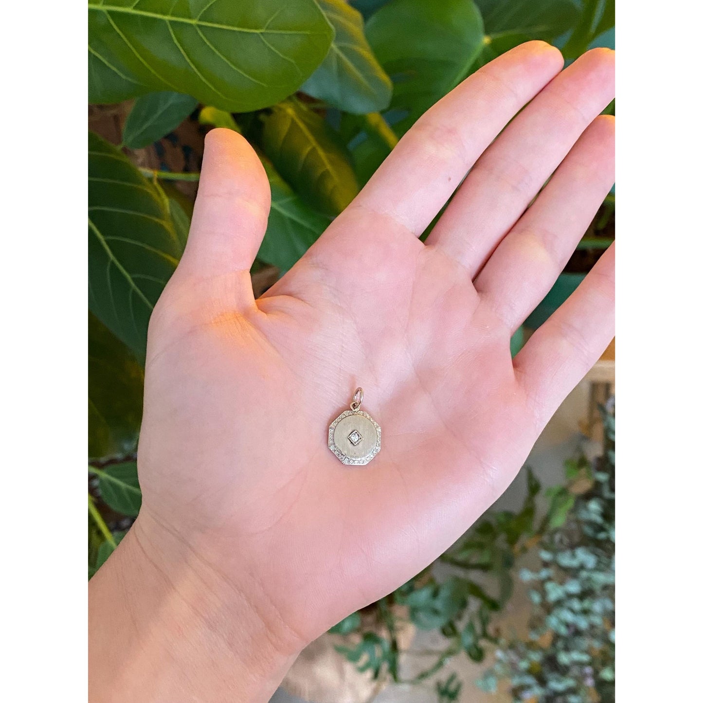 Solid 10k White Gold Diamond Lined Cufflink Conversion Charm