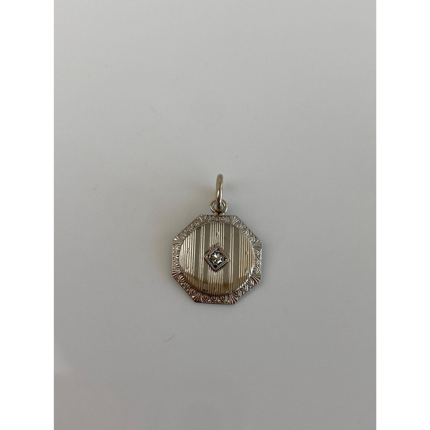 Solid 10k White Gold Diamond Lined Cufflink Conversion Charm