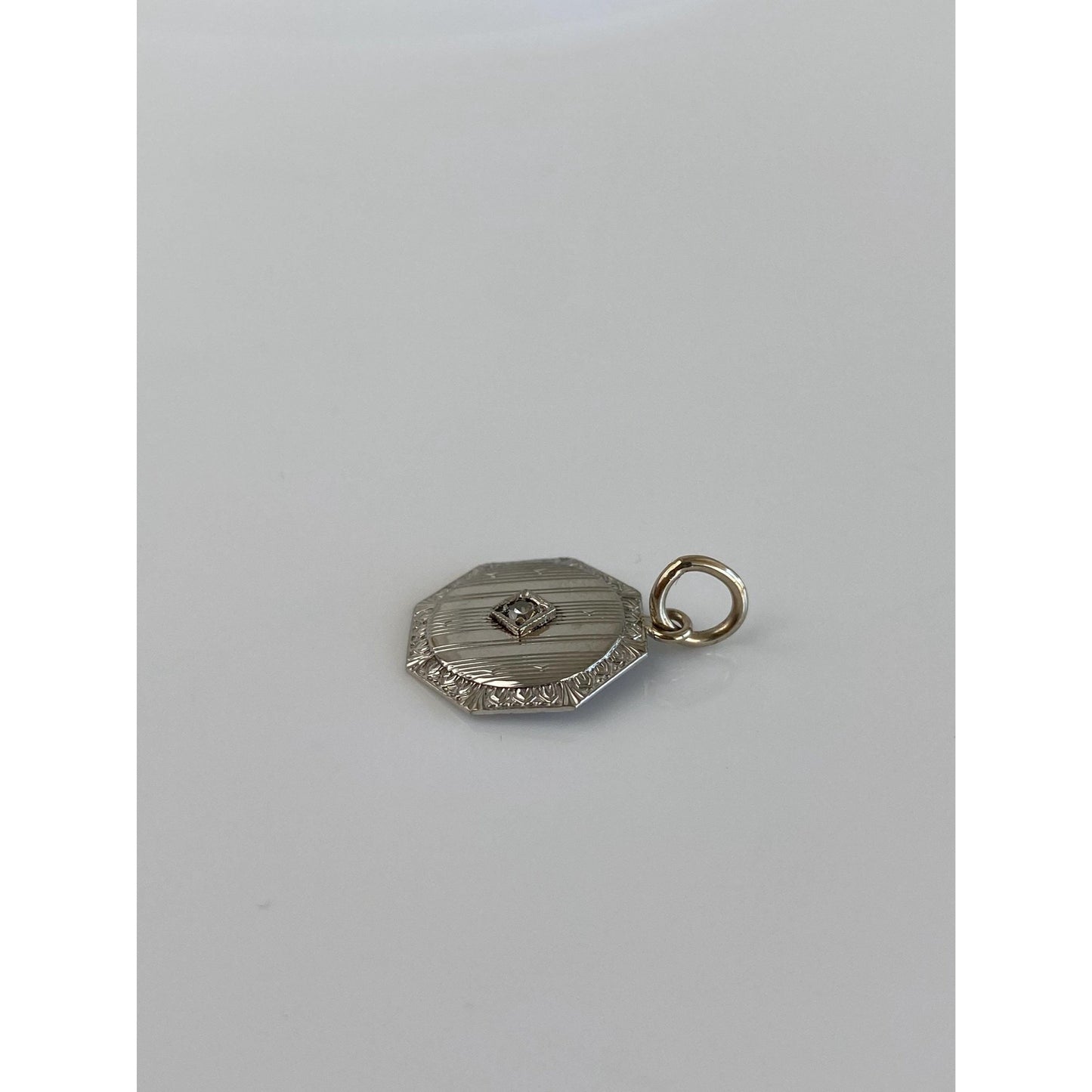 Solid 10k White Gold Diamond Lined Cufflink Conversion Charm