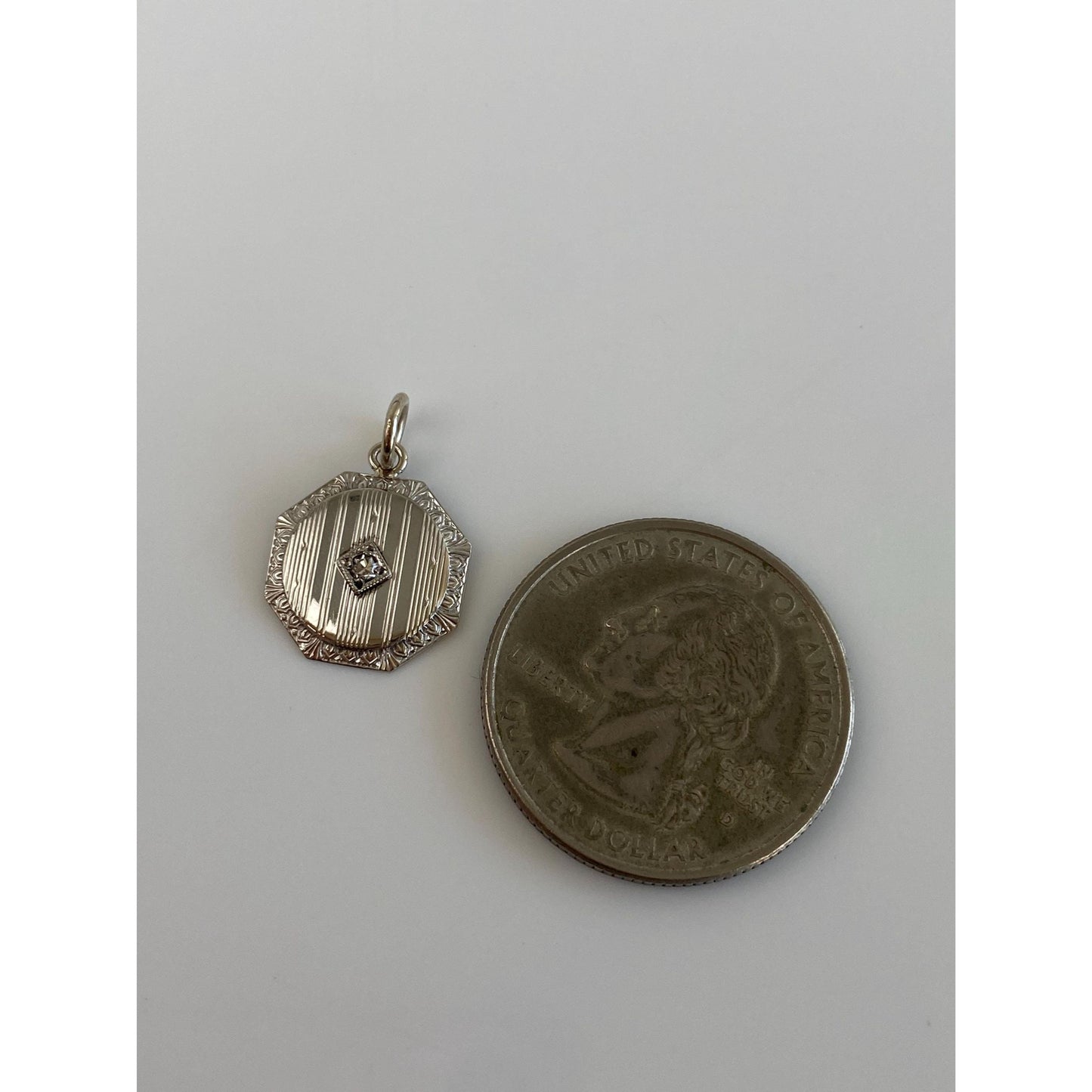 Solid 10k White Gold Diamond Lined Cufflink Conversion Charm