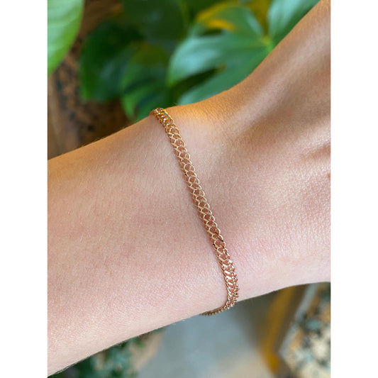 Vintage Solid 14k Rose Gold Fancy Chain Bracelet - 7 inches