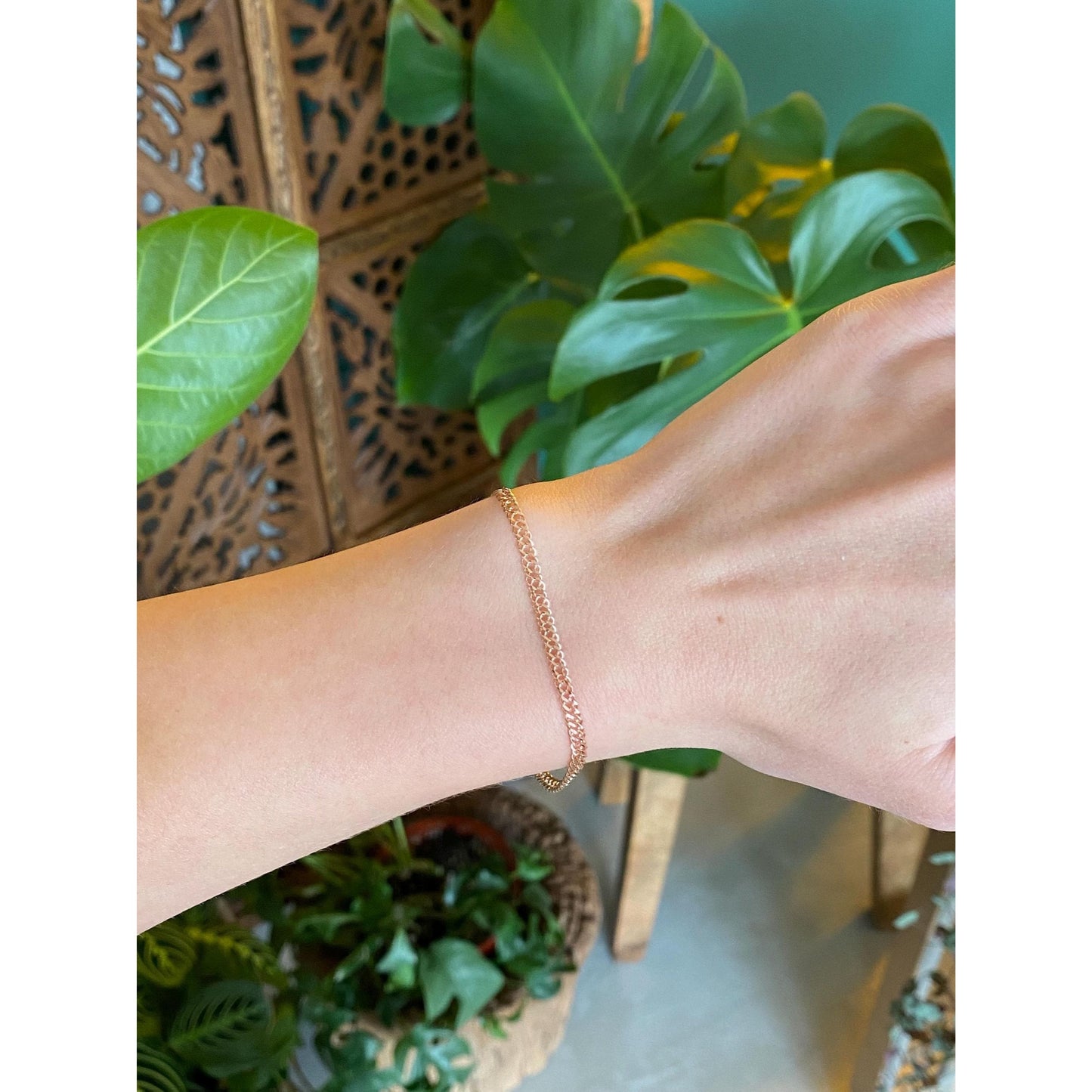 Vintage Solid 14k Rose Gold Fancy Chain Bracelet - 7 inches