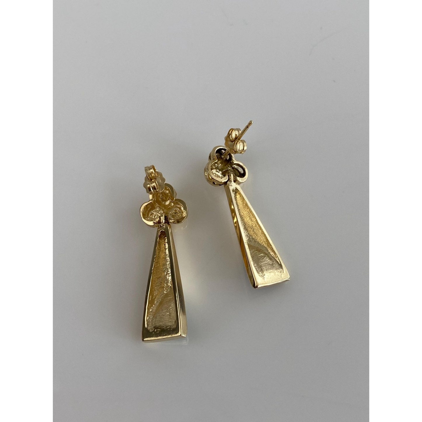 Vintage Solid 14k Yellow Gold Opal Inlay Club Drop Earrings