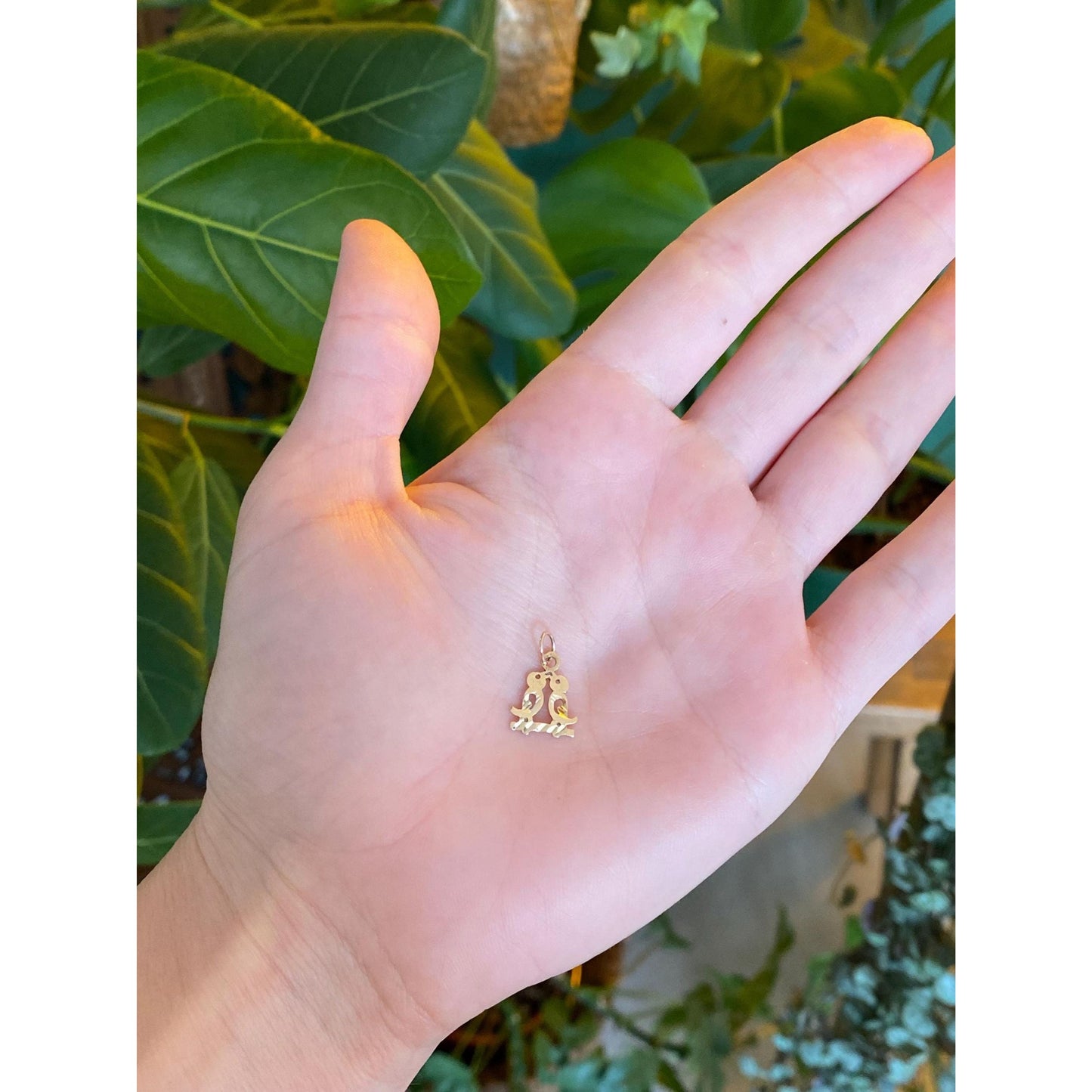 Vintage Solid 14k Yellow Gold Diamond Cut Lovebirds Charm