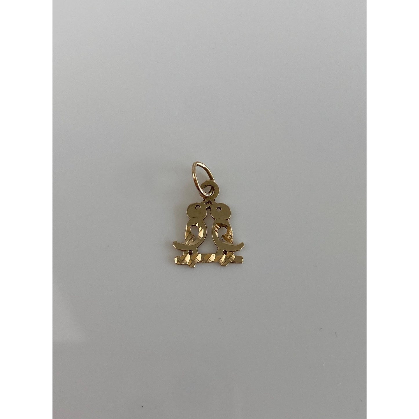 Vintage Solid 14k Yellow Gold Diamond Cut Lovebirds Charm