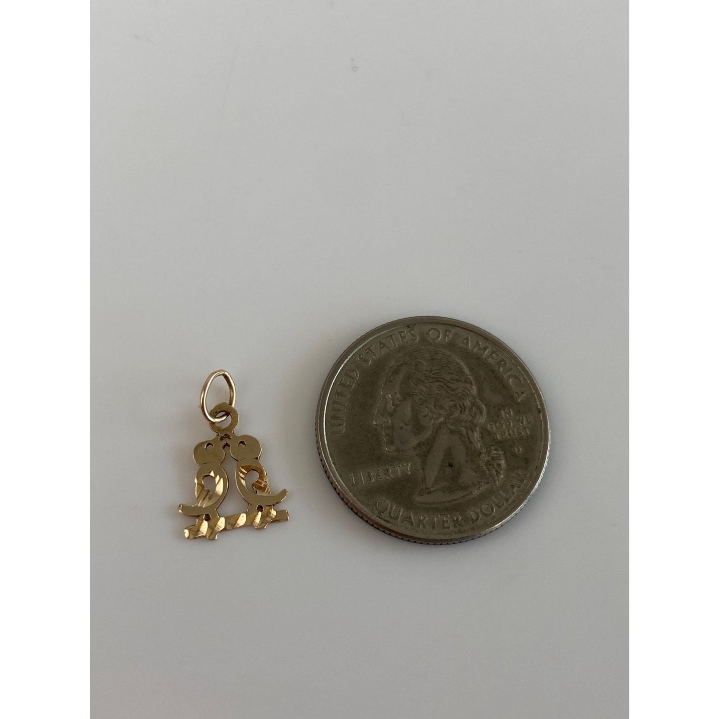Vintage Solid 14k Yellow Gold Diamond Cut Lovebirds Charm