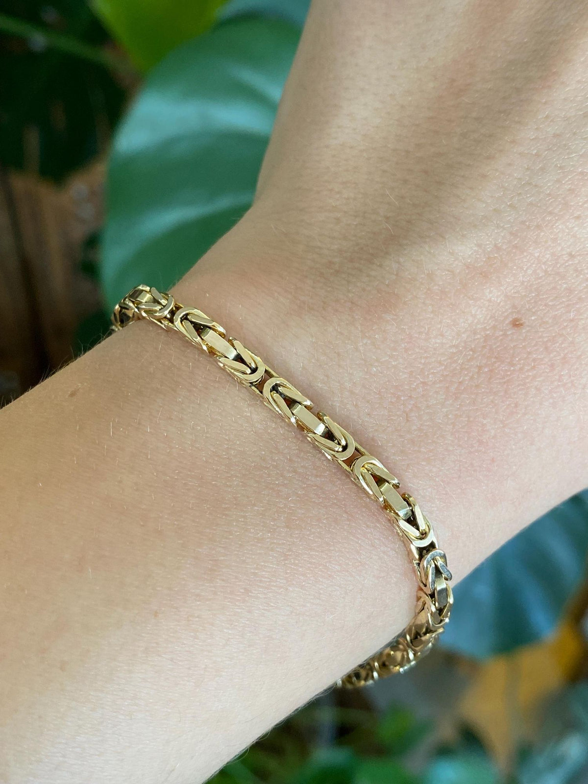 Vintage Solid 14k Yellow Gold Square Byzantine Chain Bracelet - 7.75 inches