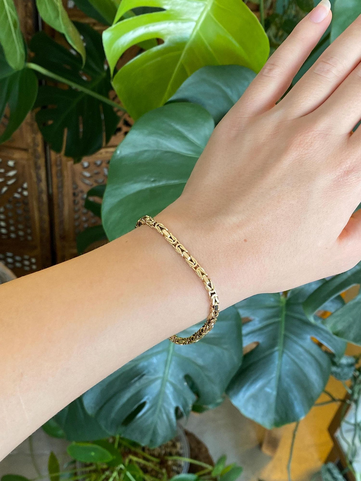 Vintage Solid 14k Yellow Gold Square Byzantine Chain Bracelet - 7.75 inches