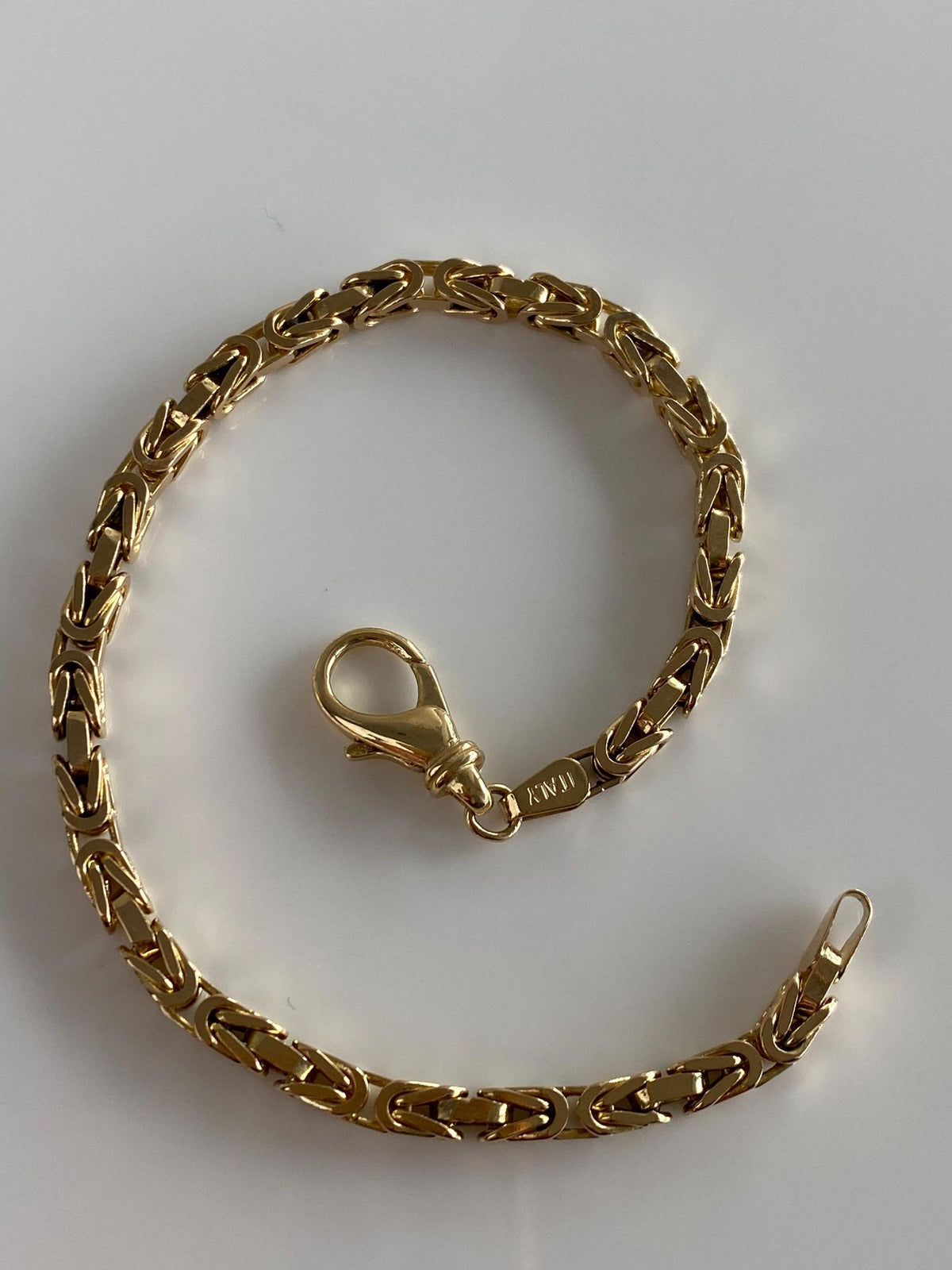 Vintage Solid 14k Yellow Gold Square Byzantine Chain Bracelet - 7.75 inches