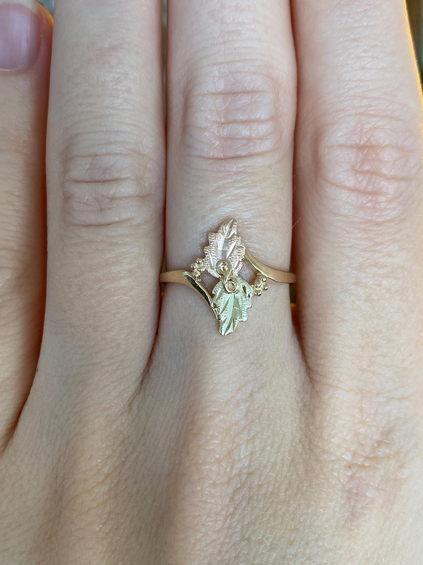 Solid 10k Black Hills Gold Leaves Ring - Size 6.75