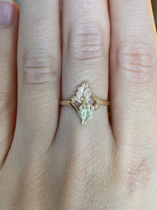 Solid 10k Black Hills Gold Leaves Ring - Size 6.75