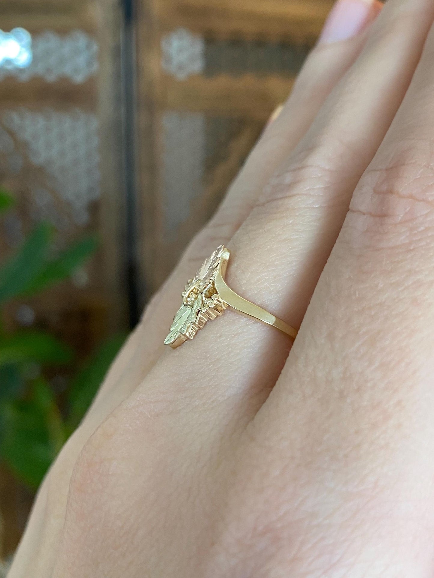 Solid 10k Black Hills Gold Leaves Ring - Size 6.75