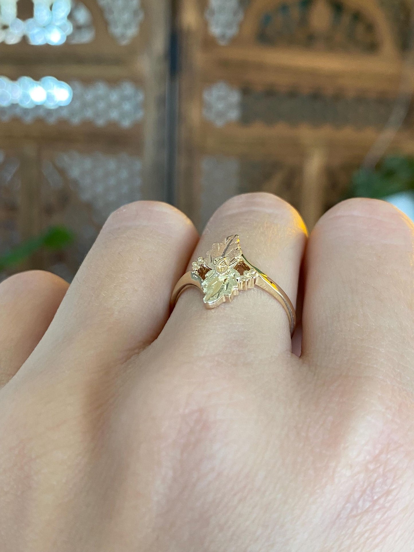 Solid 10k Black Hills Gold Leaves Ring - Size 6.75