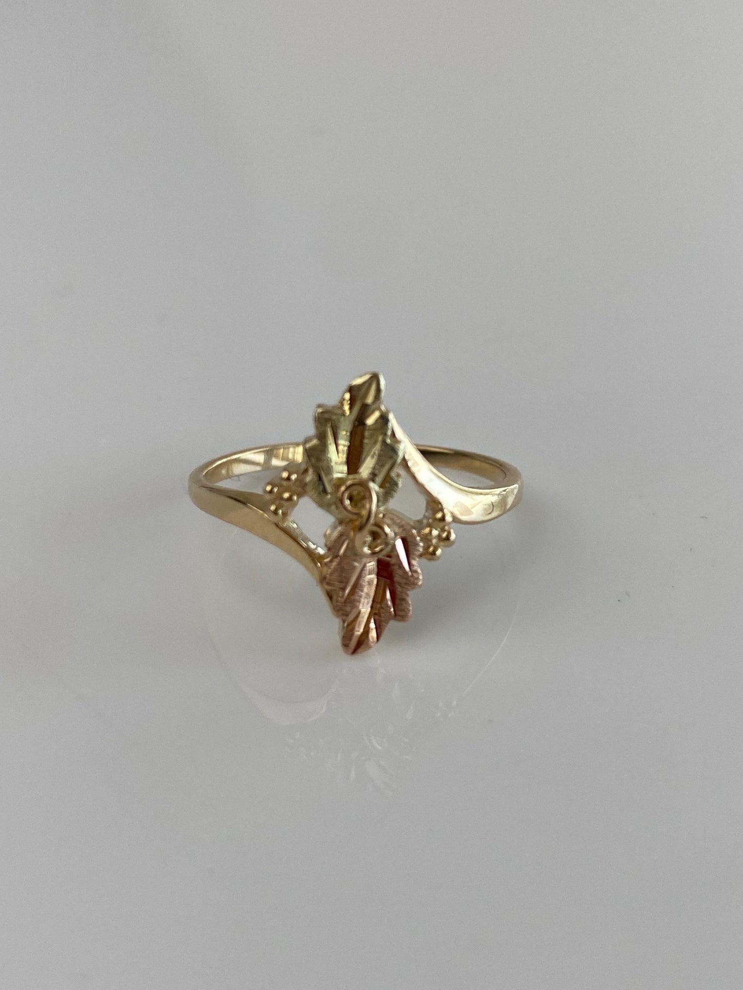 Solid 10k Black Hills Gold Leaves Ring - Size 6.75