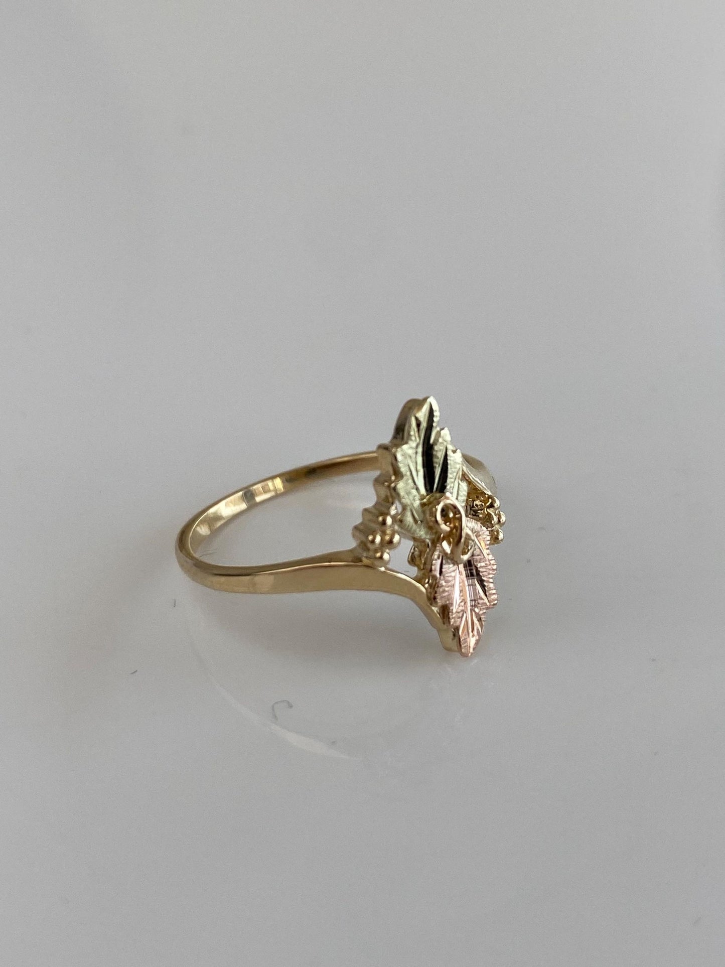 Solid 10k Black Hills Gold Leaves Ring - Size 6.75
