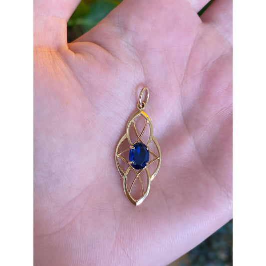 Vintage Solid 14k Yellow Gold Blue Spinel Charm