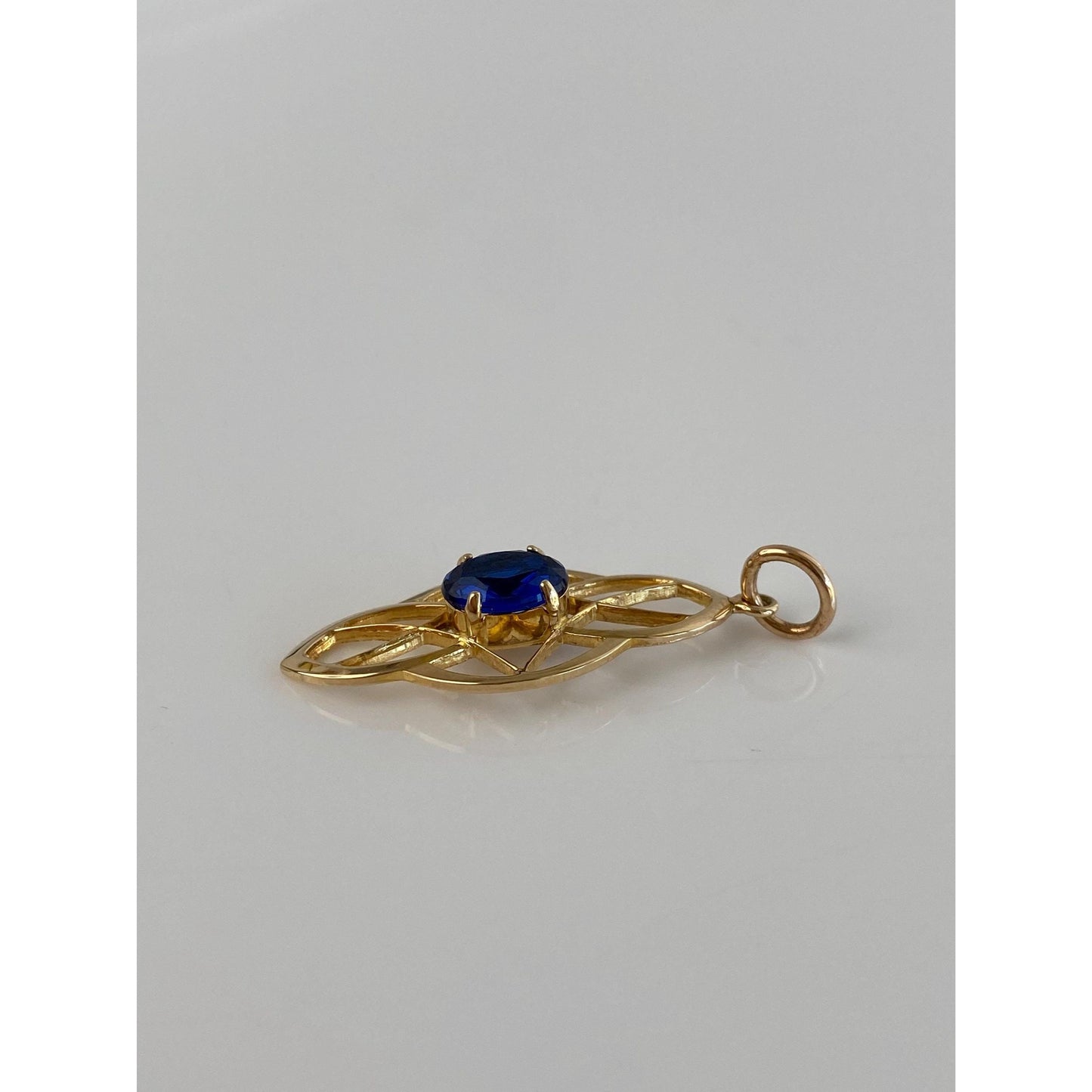 Vintage Solid 14k Yellow Gold Blue Spinel Charm