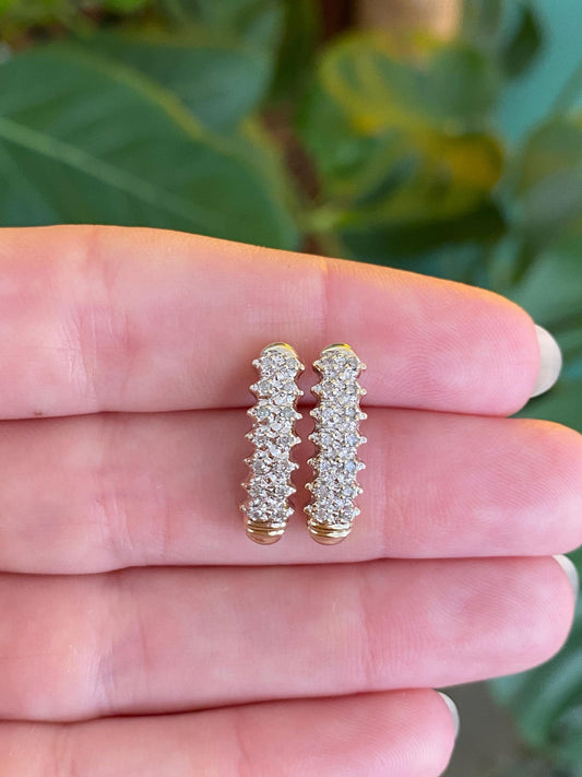 Vintage Solid 10k White & Yellow Gold Diamond Drop Earrings