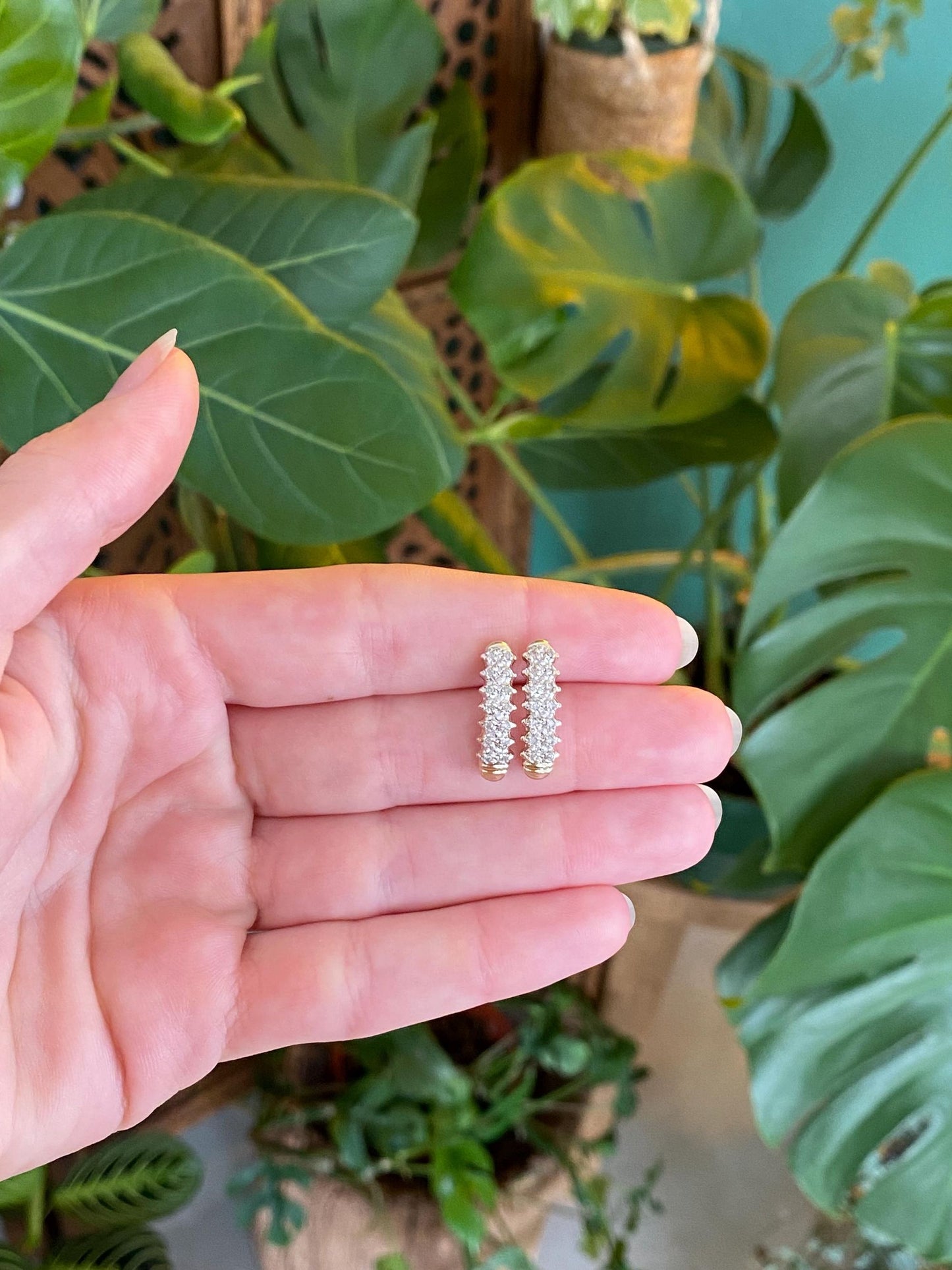 Vintage Solid 10k White & Yellow Gold Diamond Drop Earrings