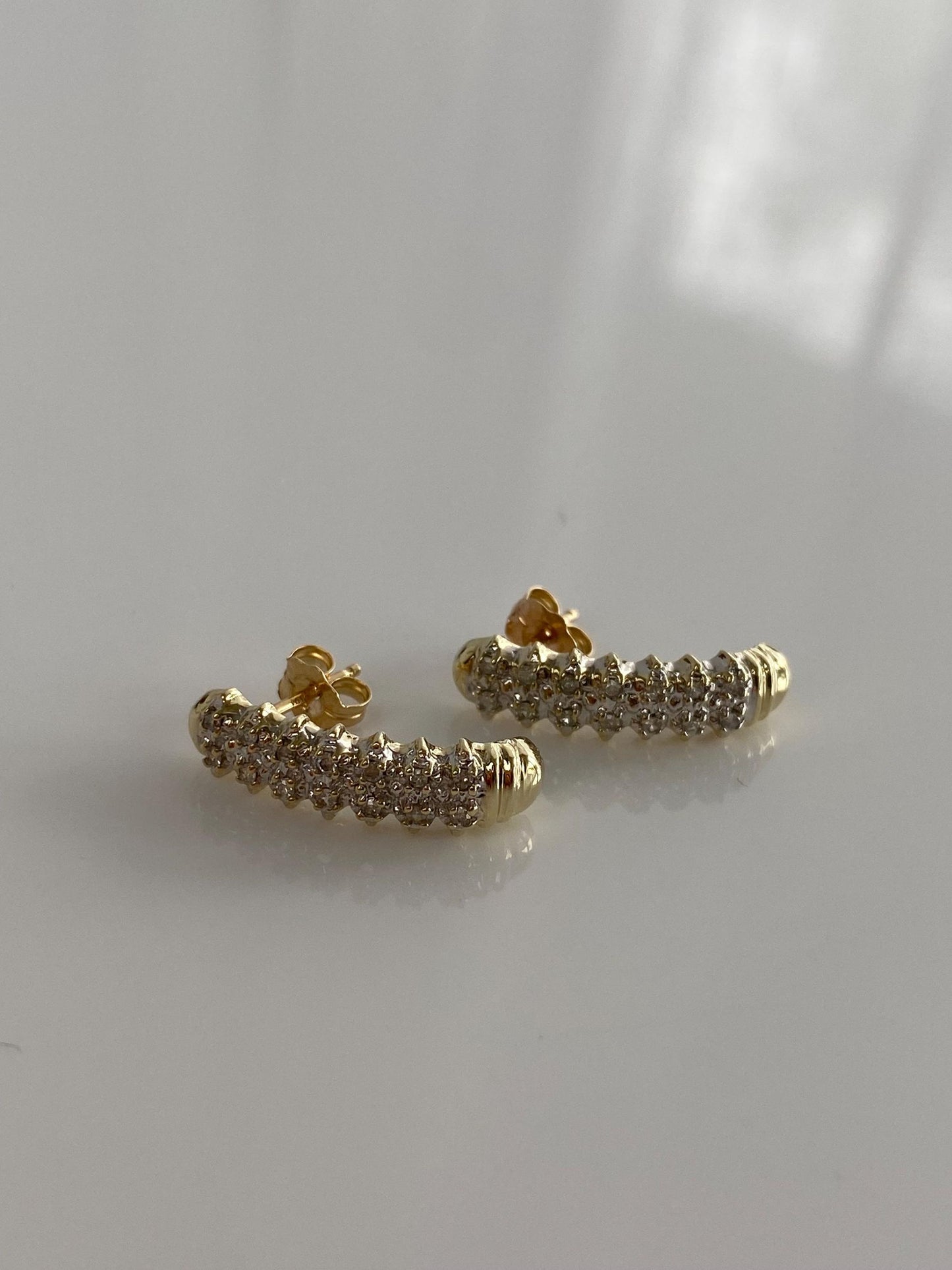 Vintage Solid 10k White & Yellow Gold Diamond Drop Earrings