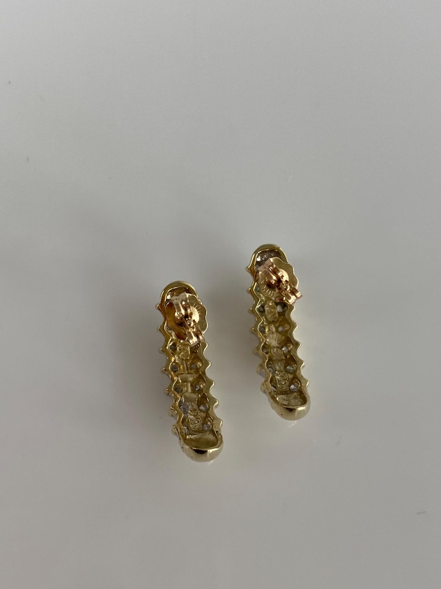 Vintage Solid 10k White & Yellow Gold Diamond Drop Earrings