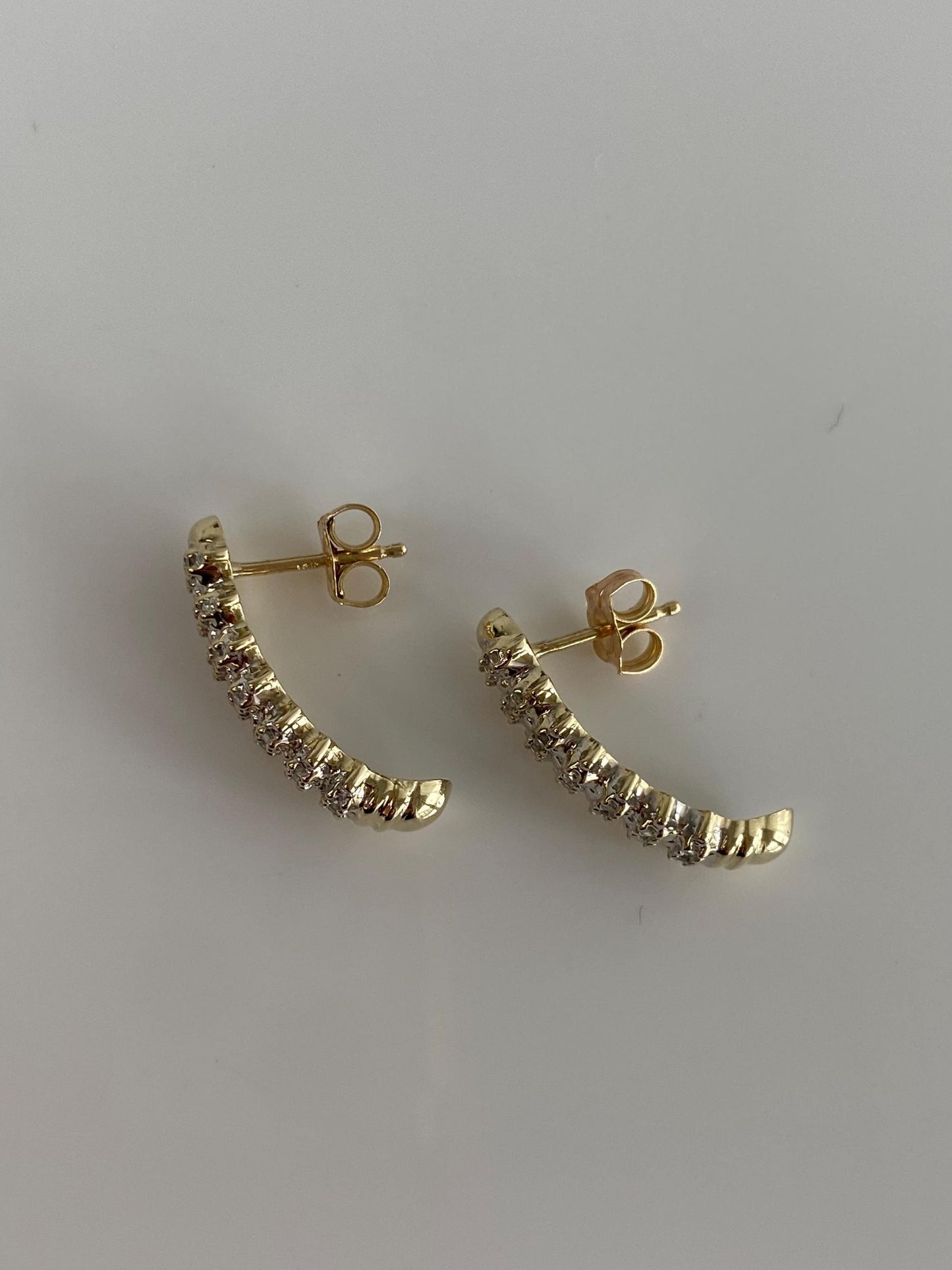 Vintage Solid 10k White & Yellow Gold Diamond Drop Earrings