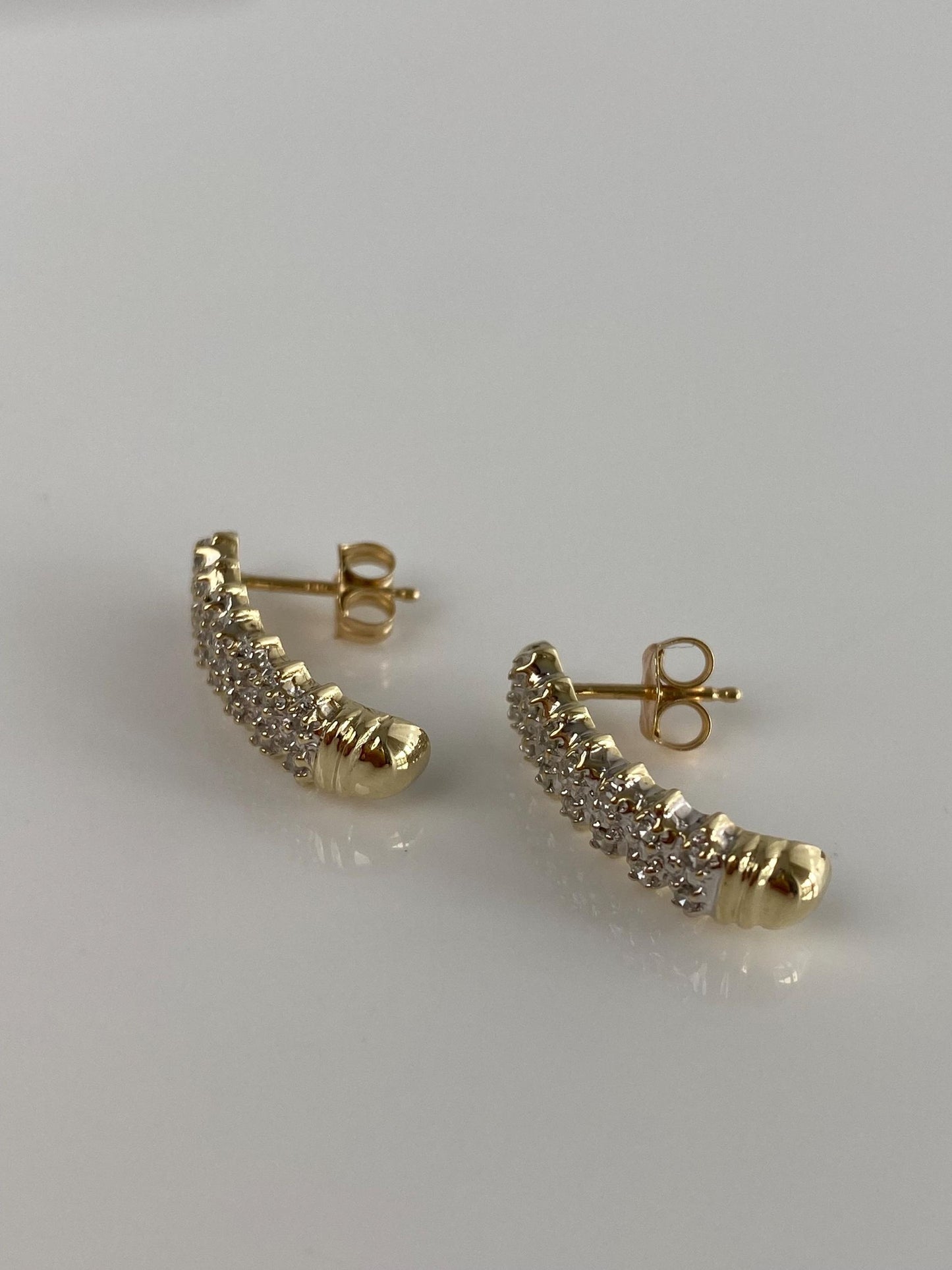 Vintage Solid 10k White & Yellow Gold Diamond Drop Earrings