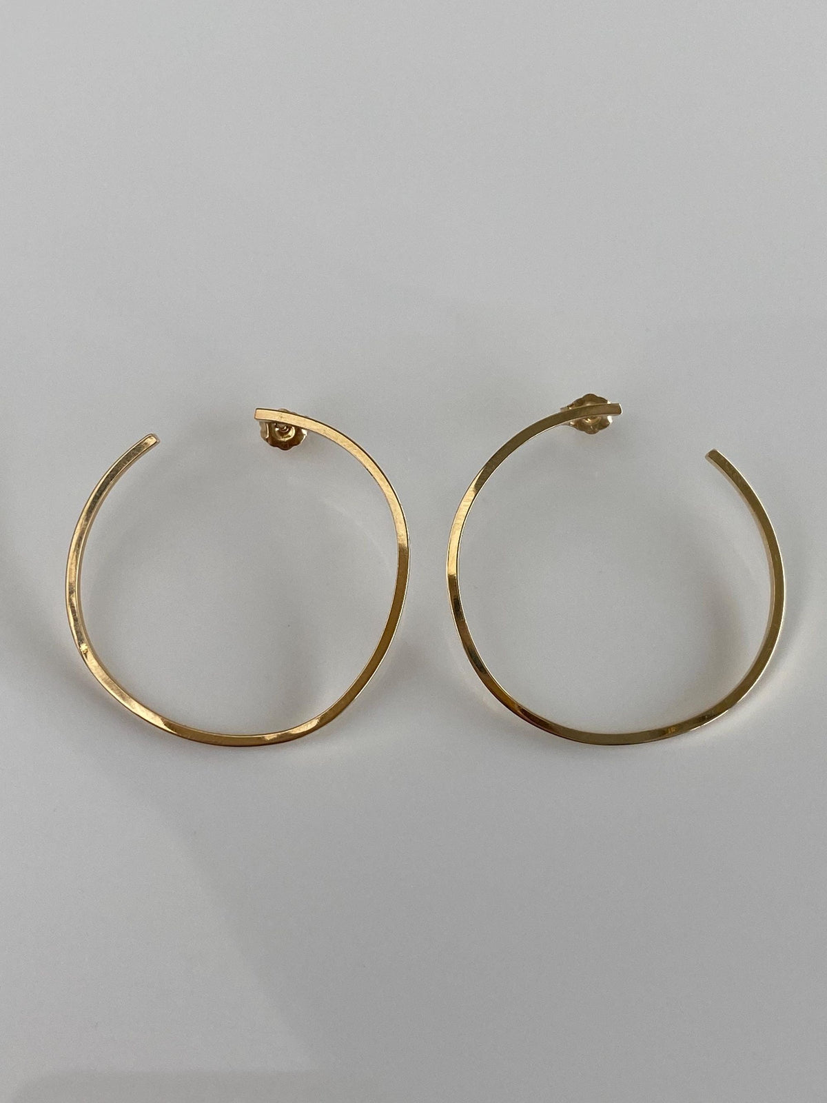 Solid 14k Yellow Gold Square Wire Semi Circle Stud Earrings