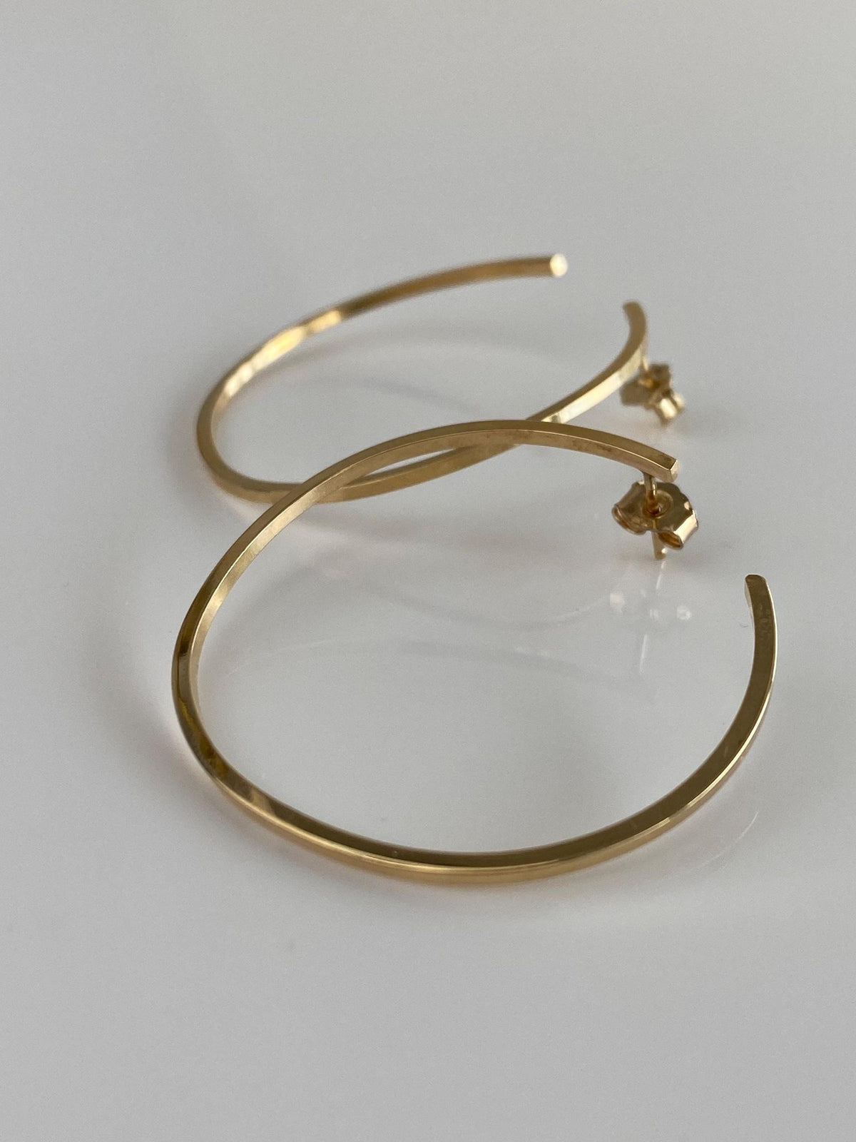 Solid 14k Yellow Gold Square Wire Semi Circle Stud Earrings