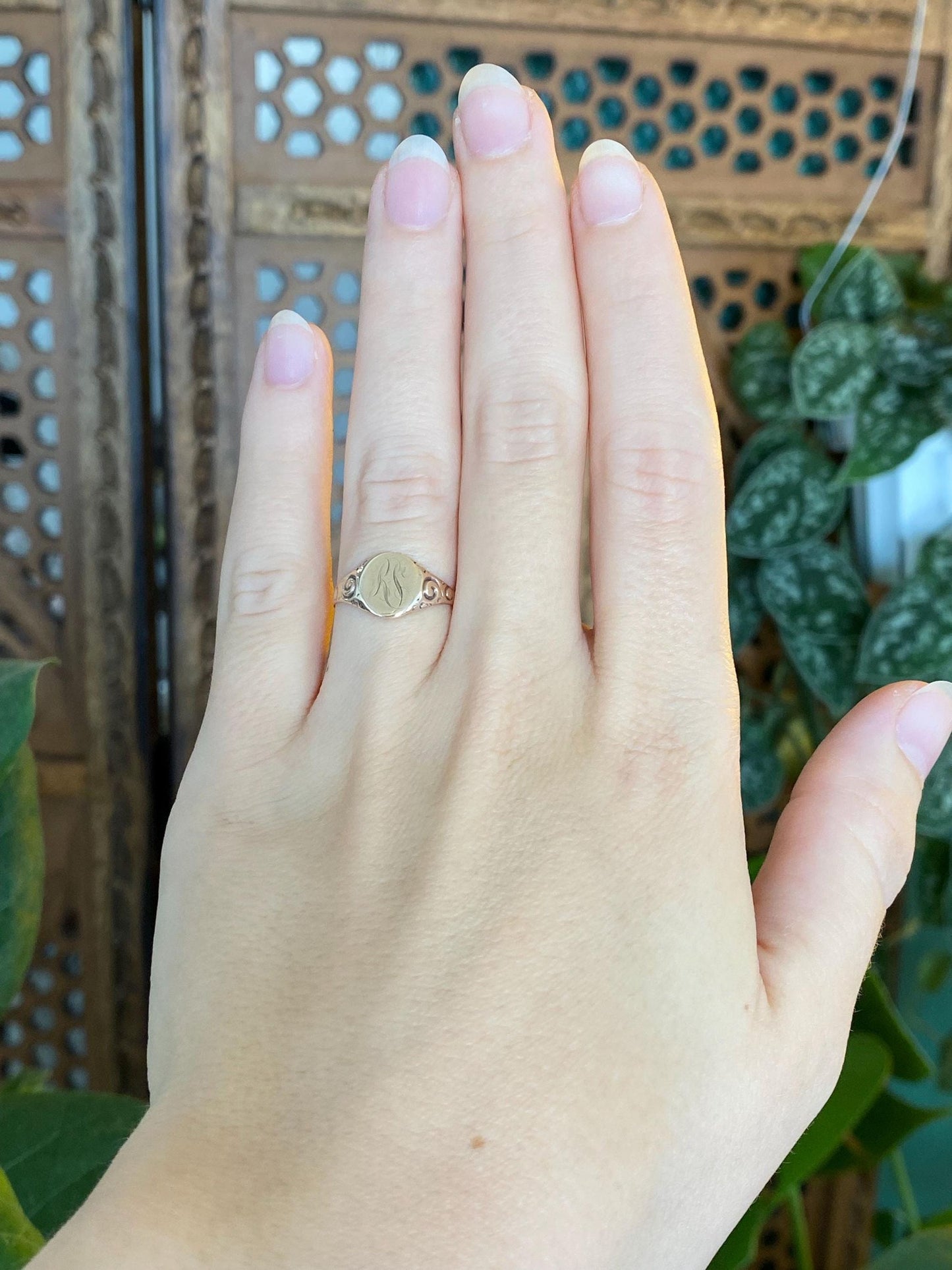 Vintage Solid 9k Rosey Gold Monogram 'RS' Signet Ring - Size 6.25