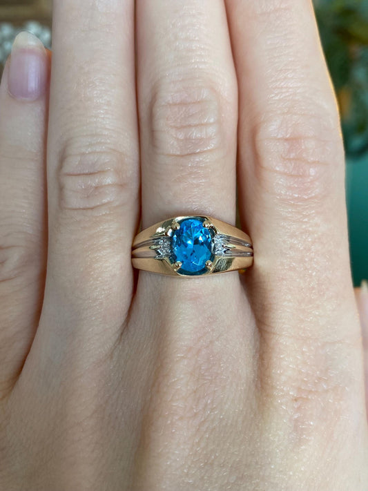 Vintage Solid 10k White & Yellow Gold Topaz Diamond Ring Band - Size 10