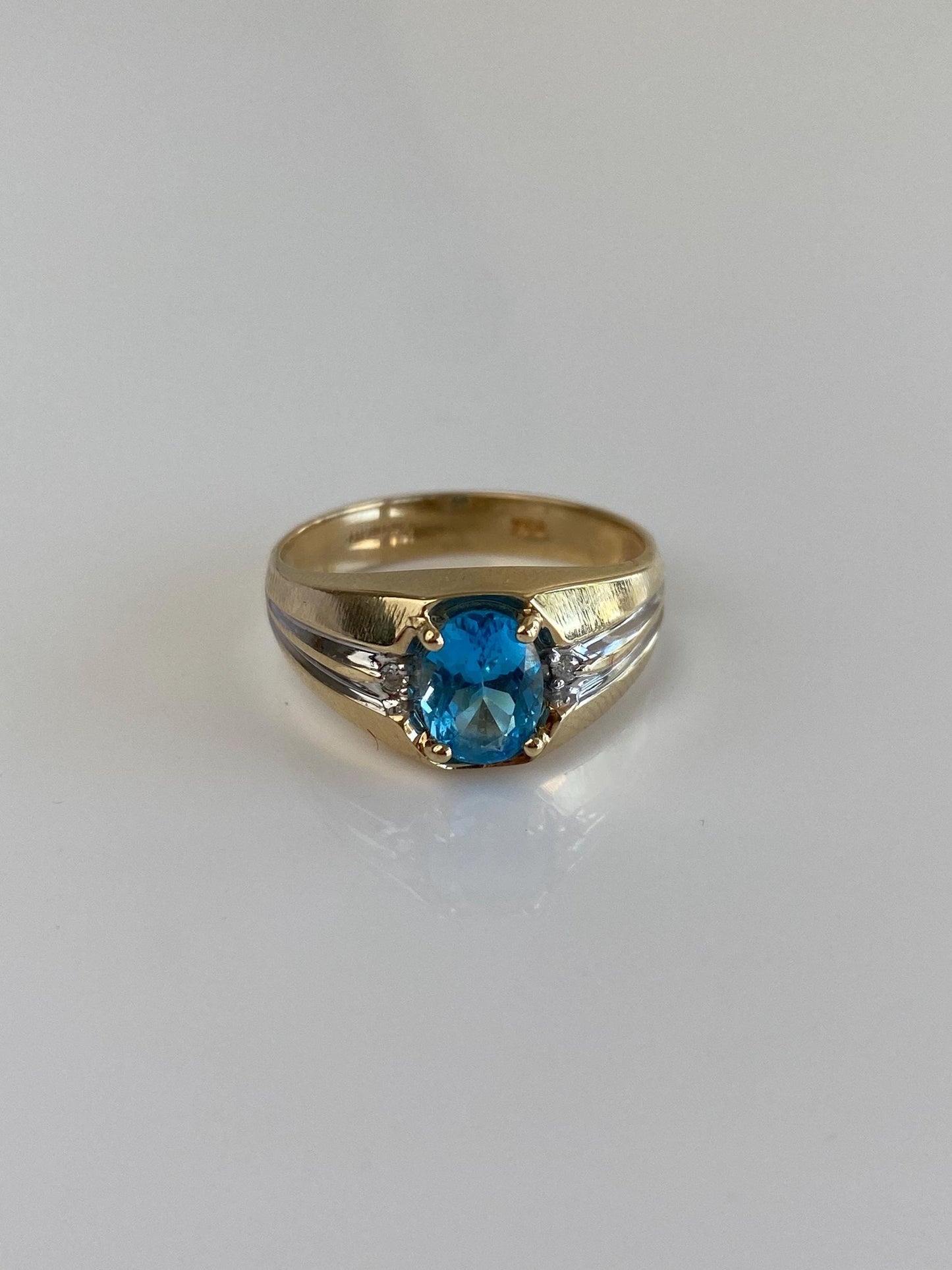 Vintage Solid 10k White & Yellow Gold Topaz Diamond Ring Band - Size 10