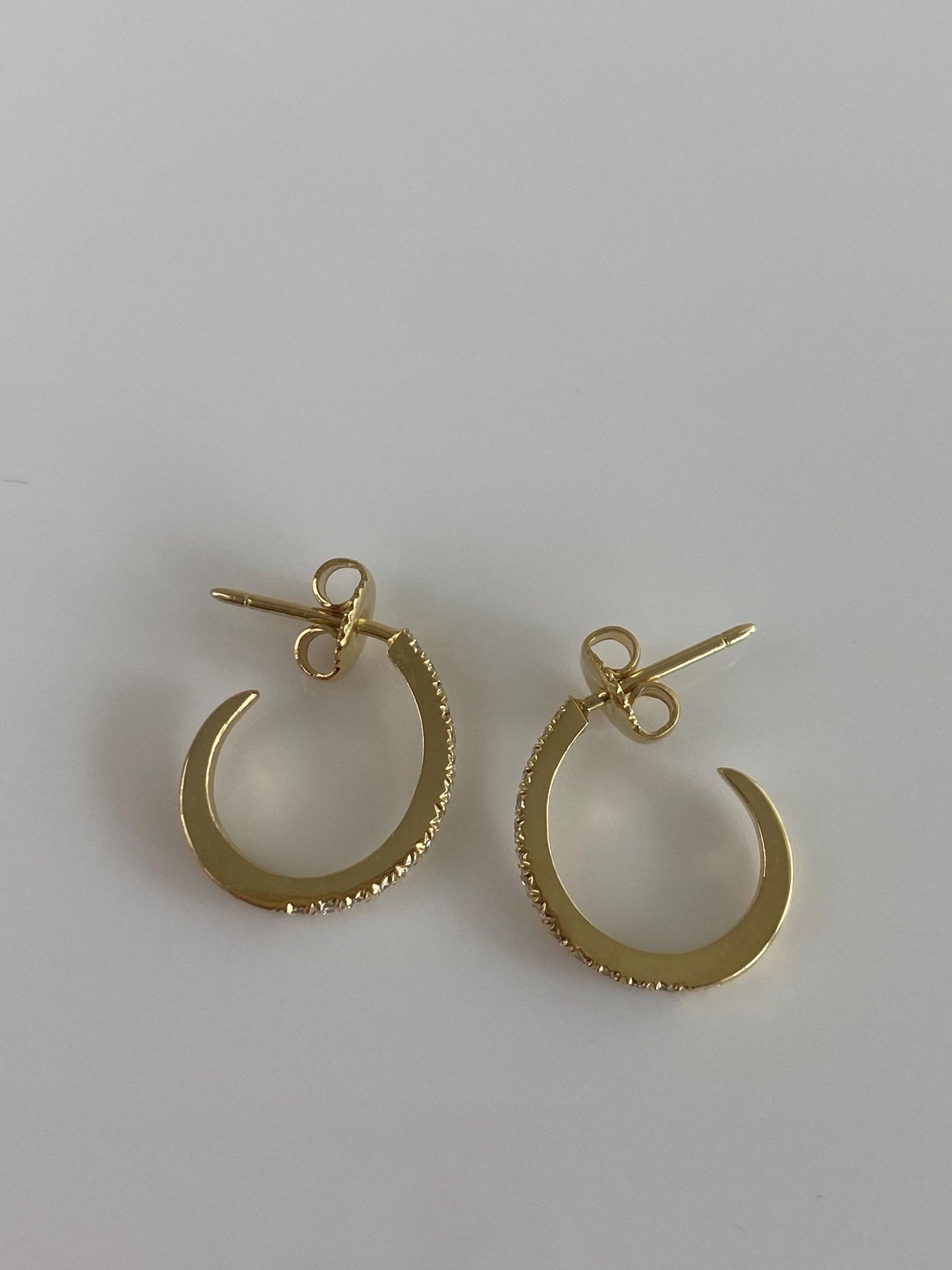 Vintage Solid 18k Yellow Gold Diamond Drop Hoop Earrings